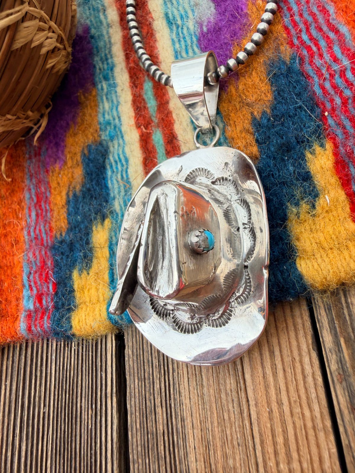 Handcrafted Turquoise & Sterling Silver Cowboy Hat Pendant