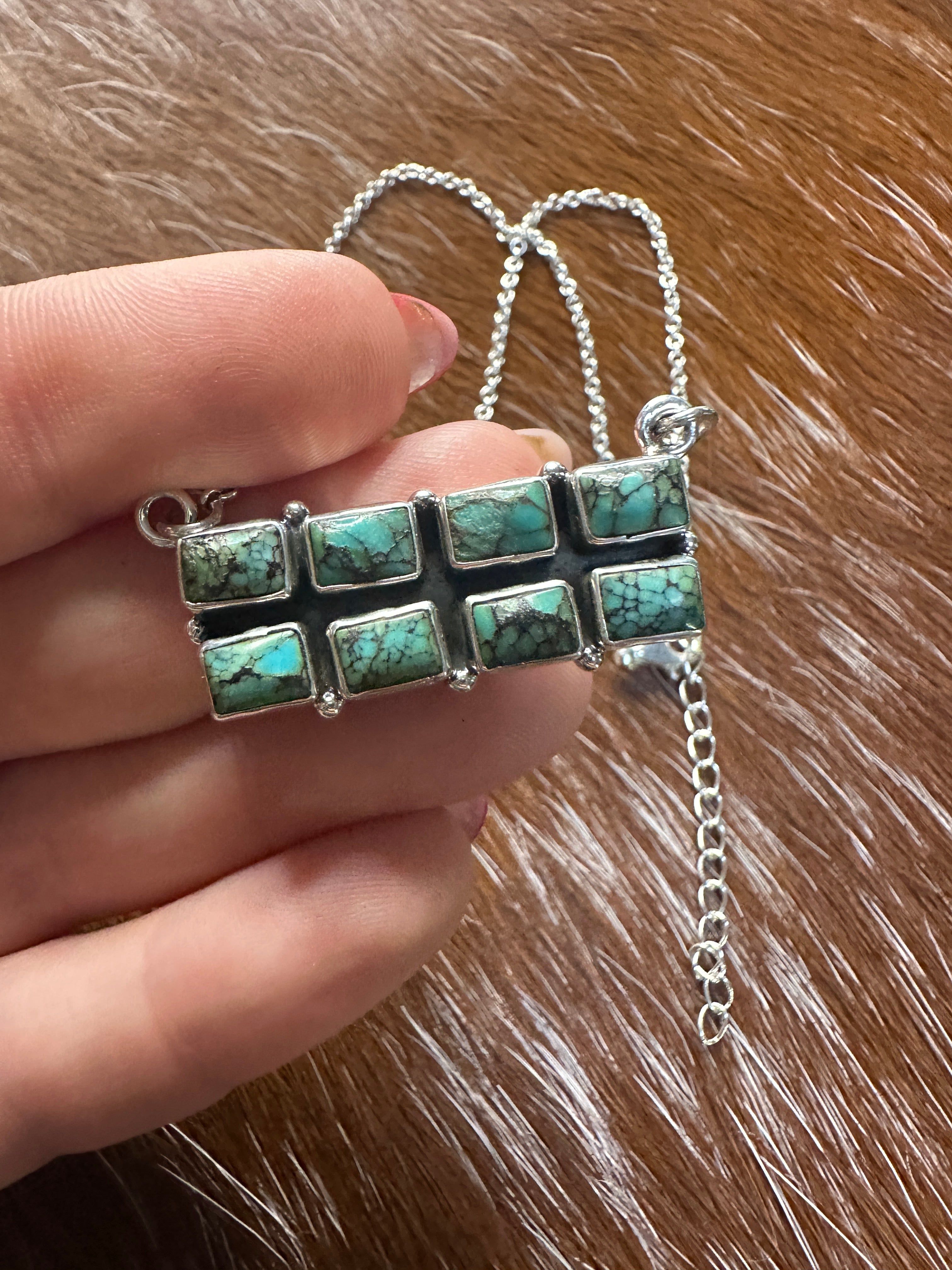 Handmade Sterling Silver Turquoise Bar Necklace