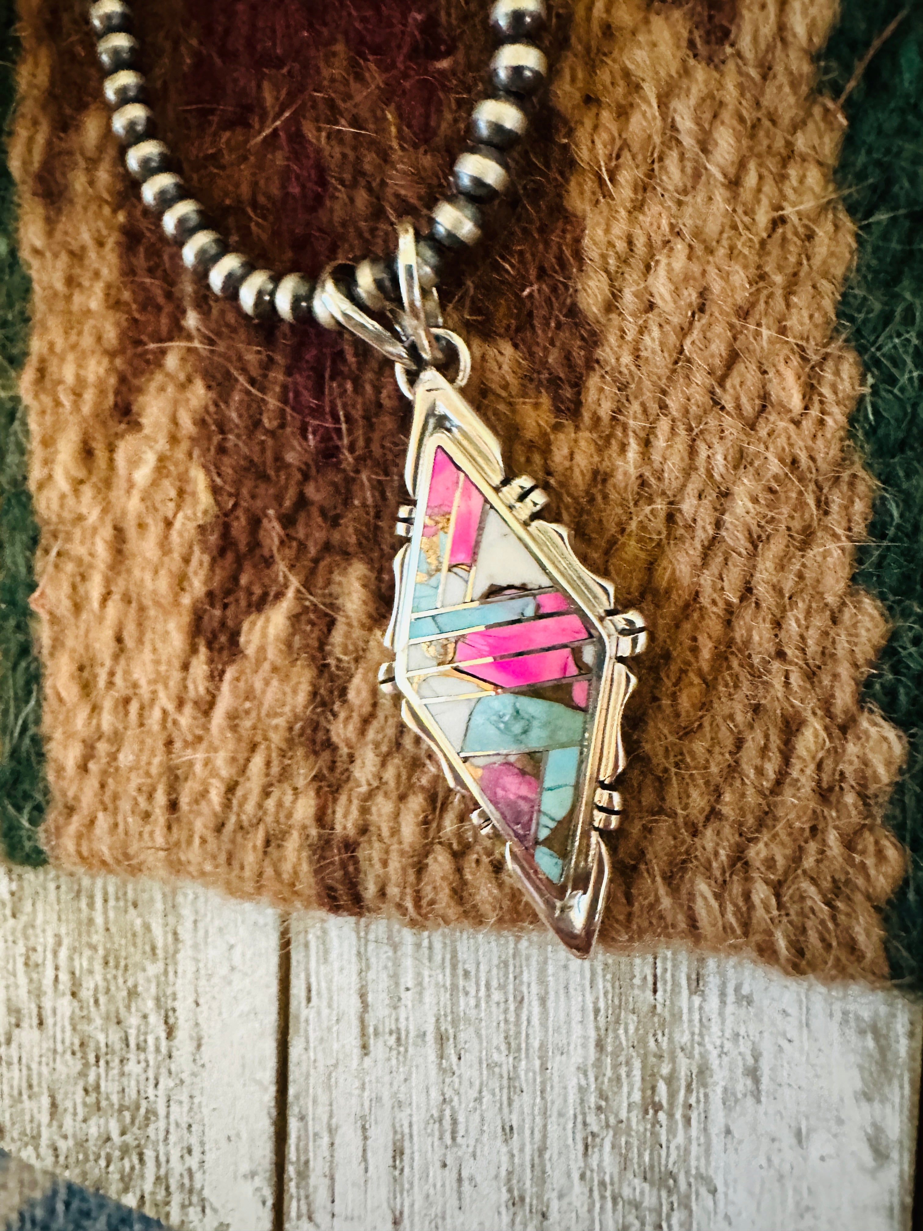 Handcrafted Cotton Candy & Sterling Silver Inlay Pendant