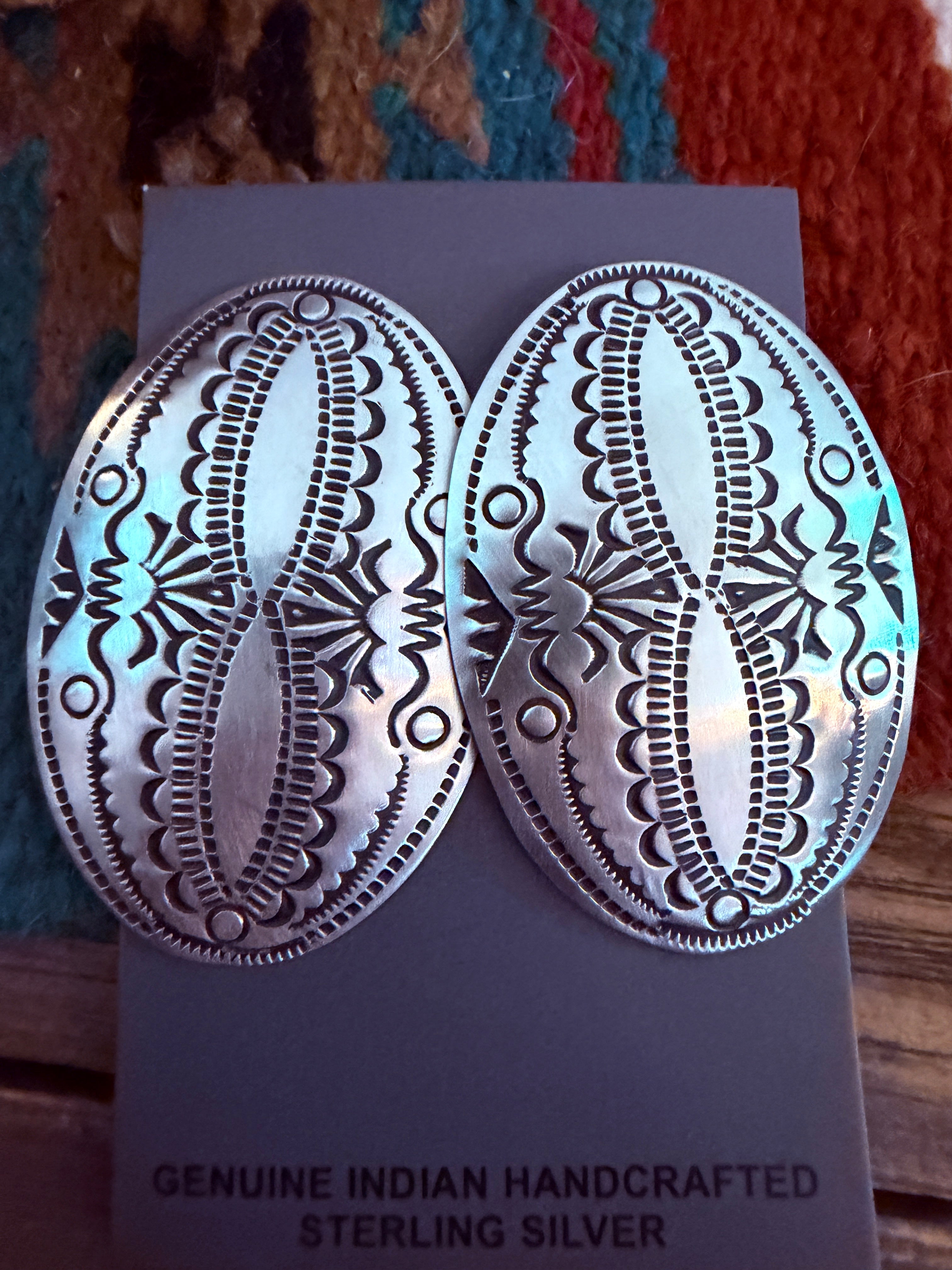 Handcrafted Sterling Silver Concho Post Earrings by Leander Tahe