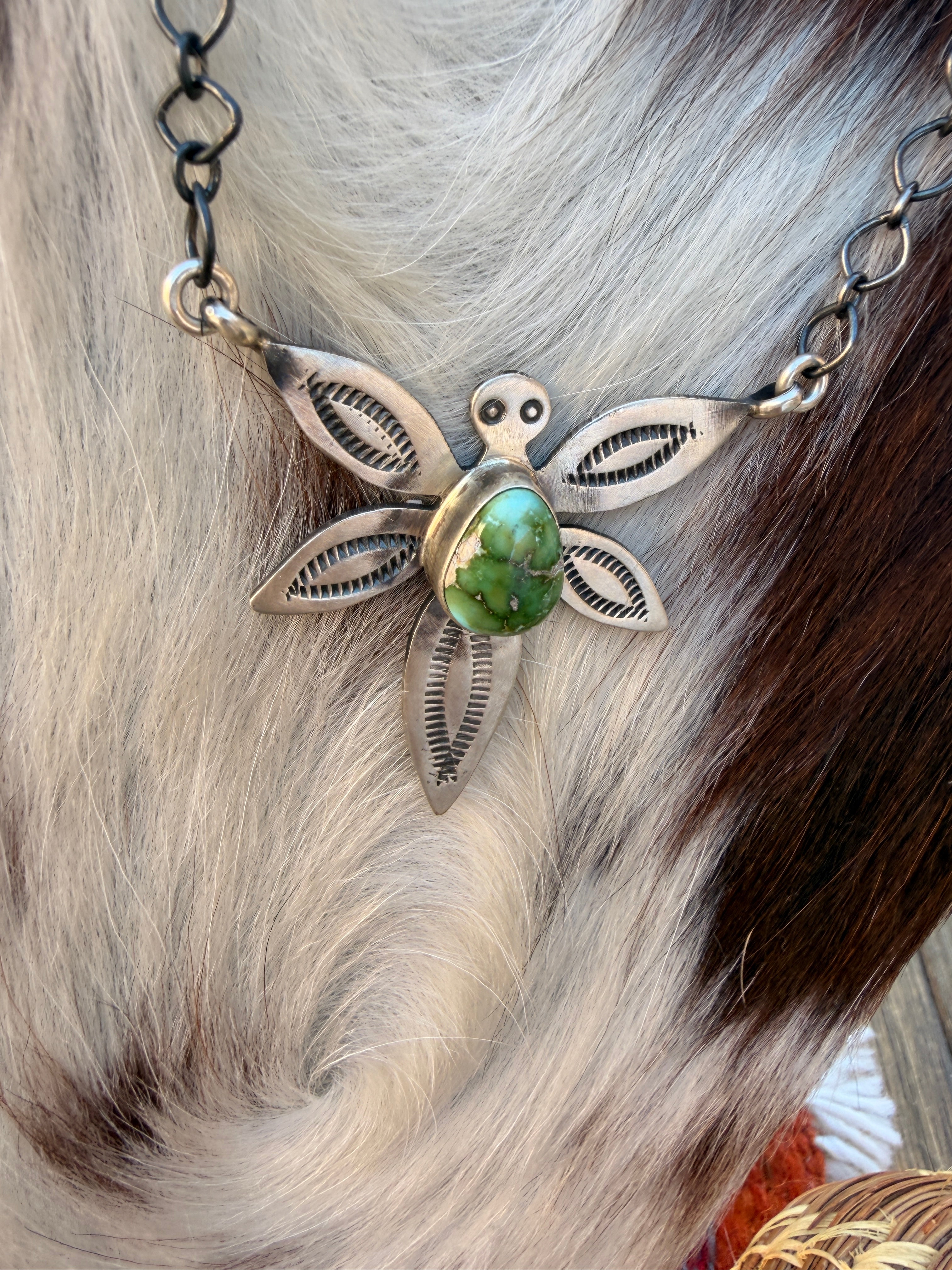 Handcrafted Sonoran Mountain Turquoise & Sterling Silver Dragonfly Necklace