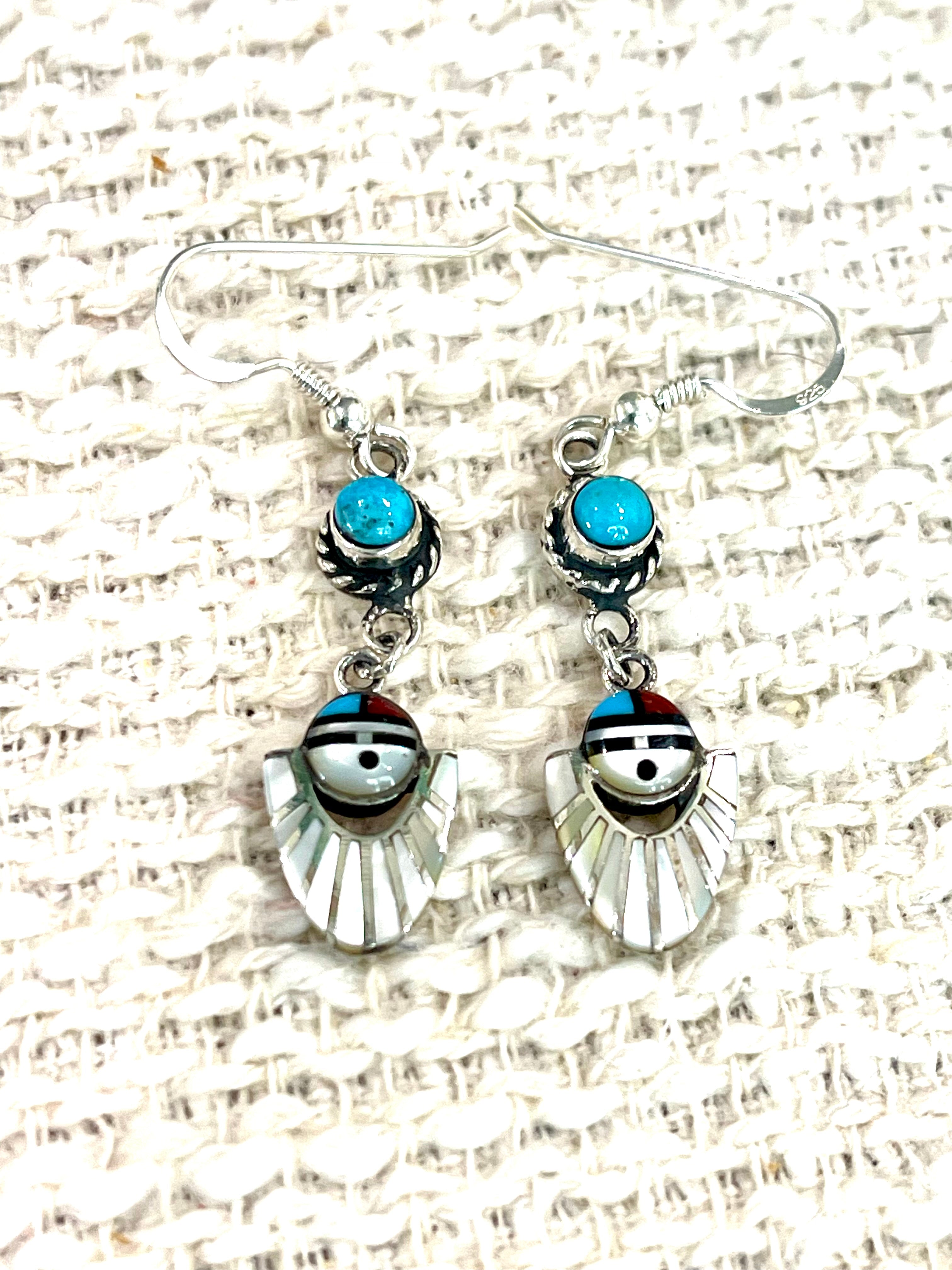 Handcrafted Sterling Silver & Multi Stone Sunface Dangle Earrings