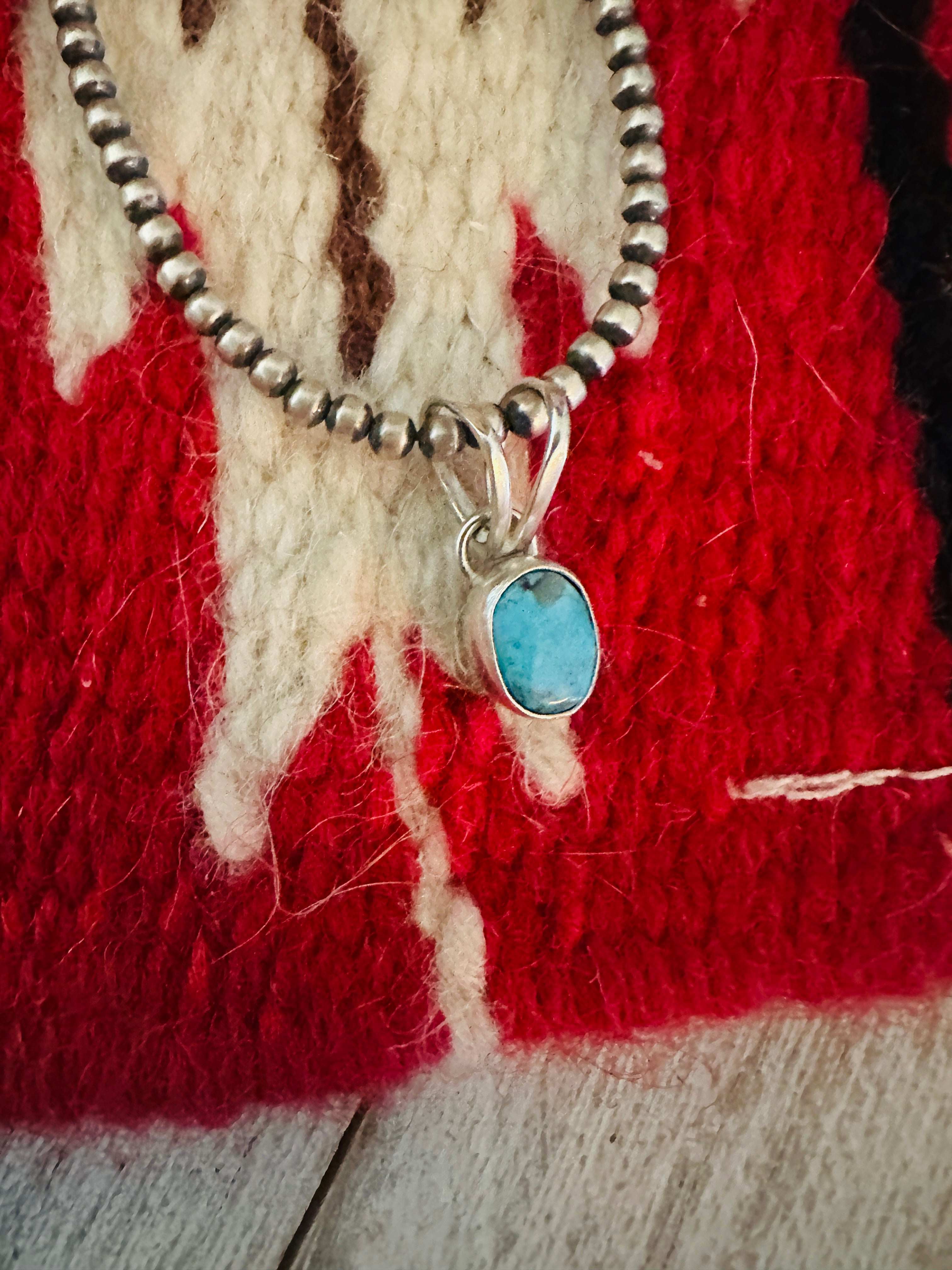 Navajo Sterling Silver & Kingman Turquoise Mini Pendant