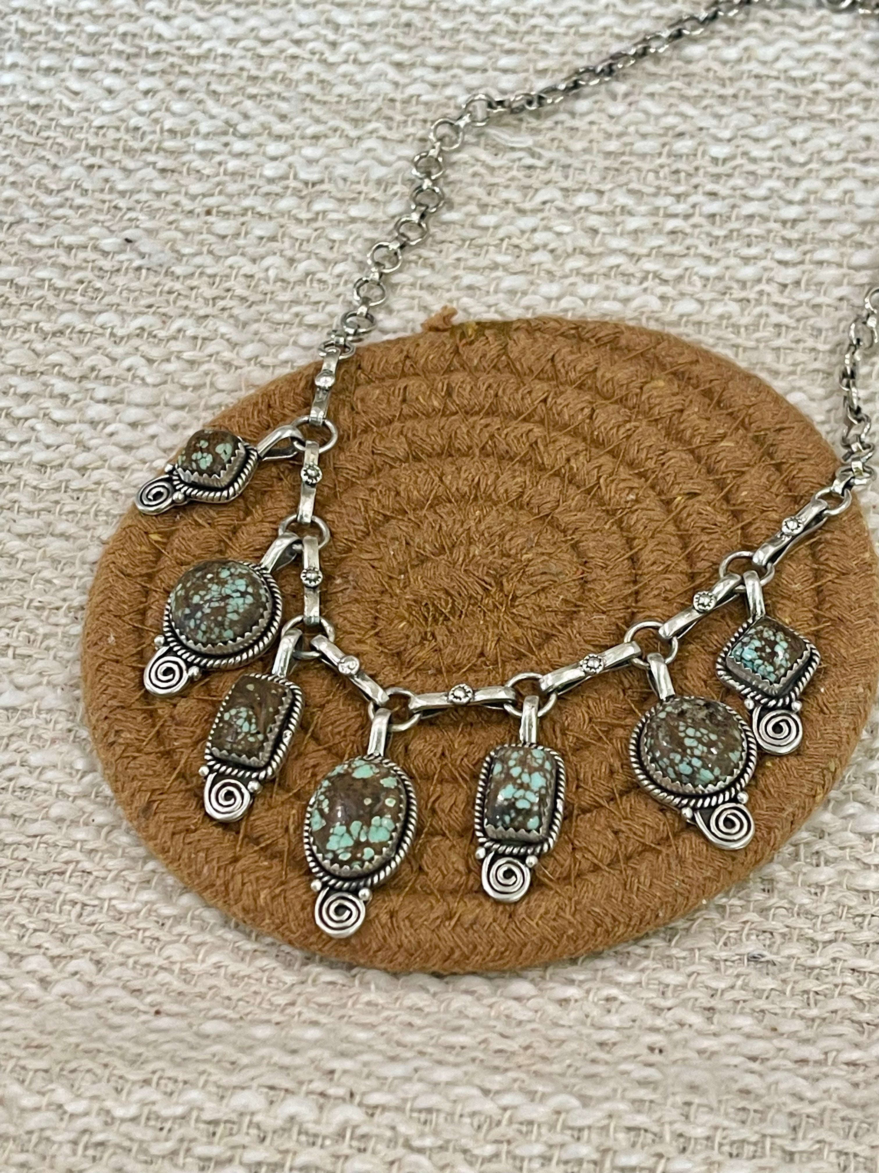 Handmade Sterling Silver Number 8 Turquoise Necklace with Signed Nizhoni