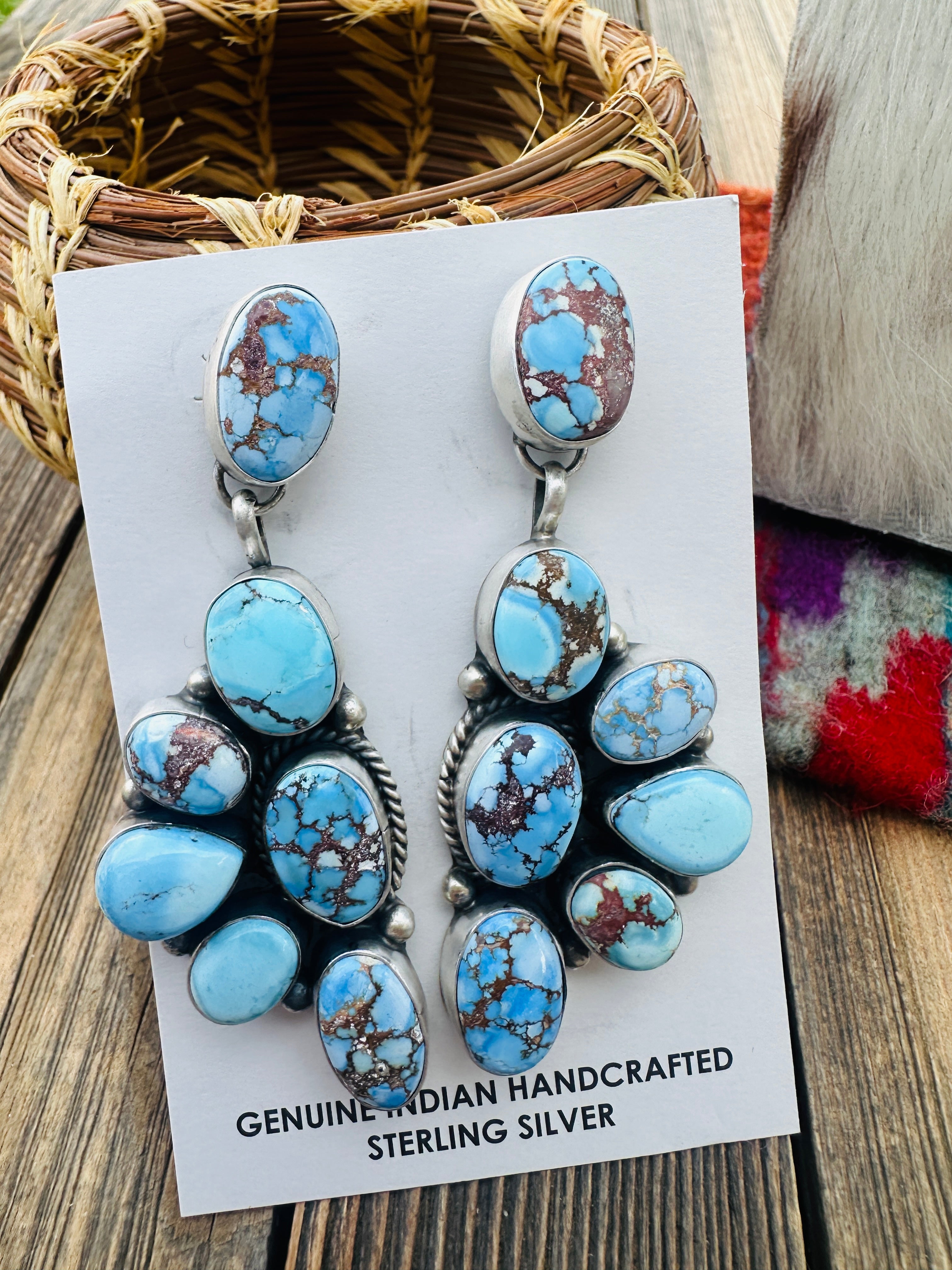 Handcrafted Golden Hills Turquoise & Sterling Silver Necklace and Earring Set by Hiram Largo