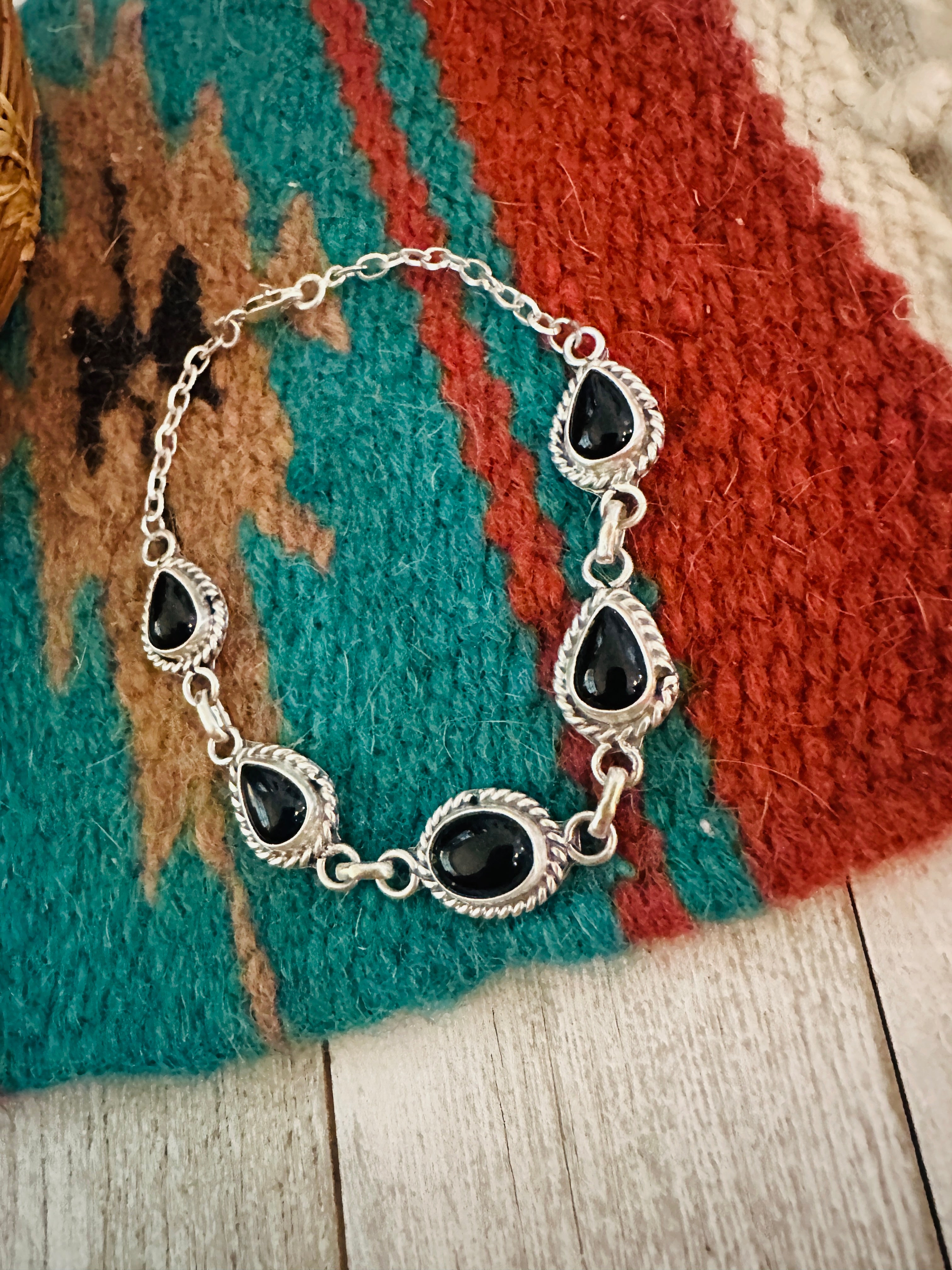 Navajo Onyx & Sterling Silver Link Bracelet