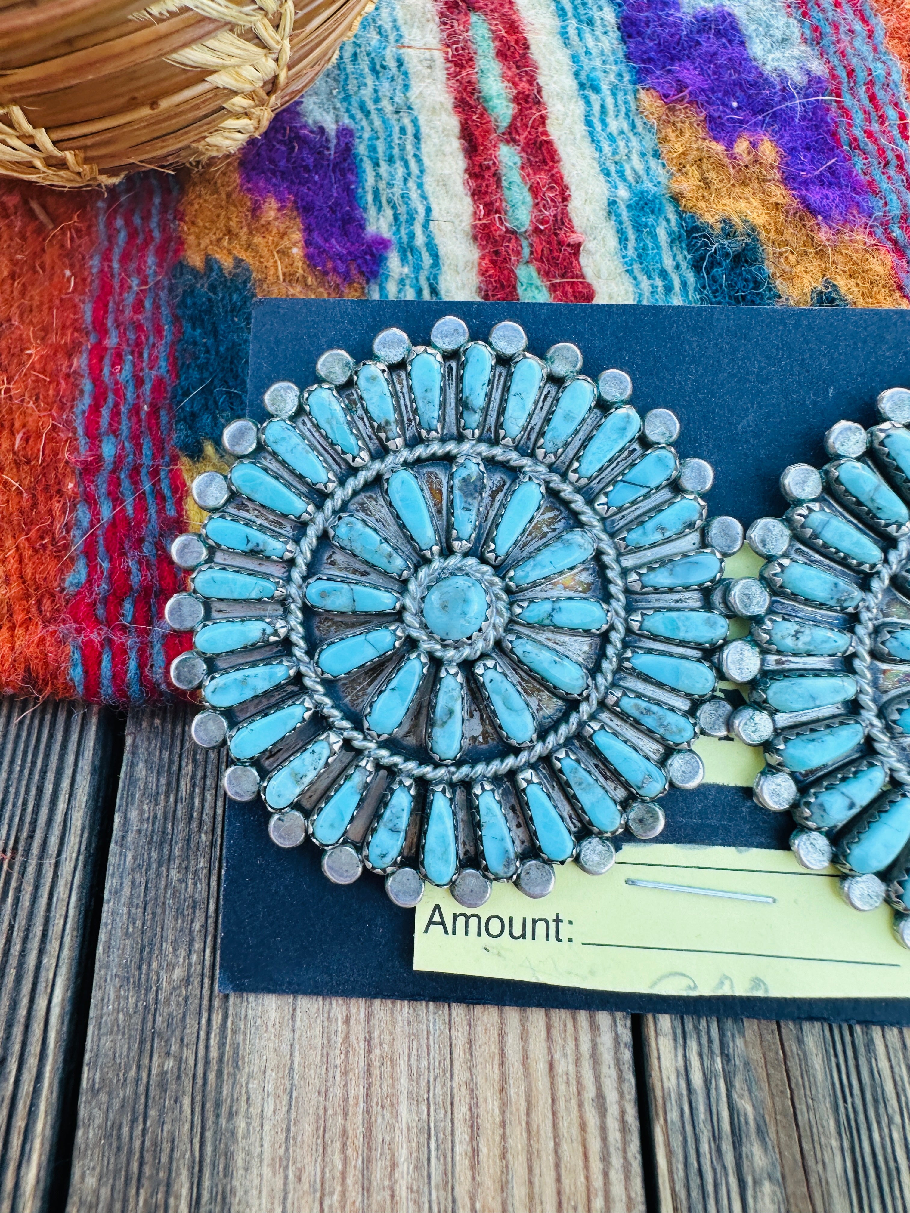 Handcrafted Old Pawn Sterling Silver & Turquoise Cluster Post Earrings