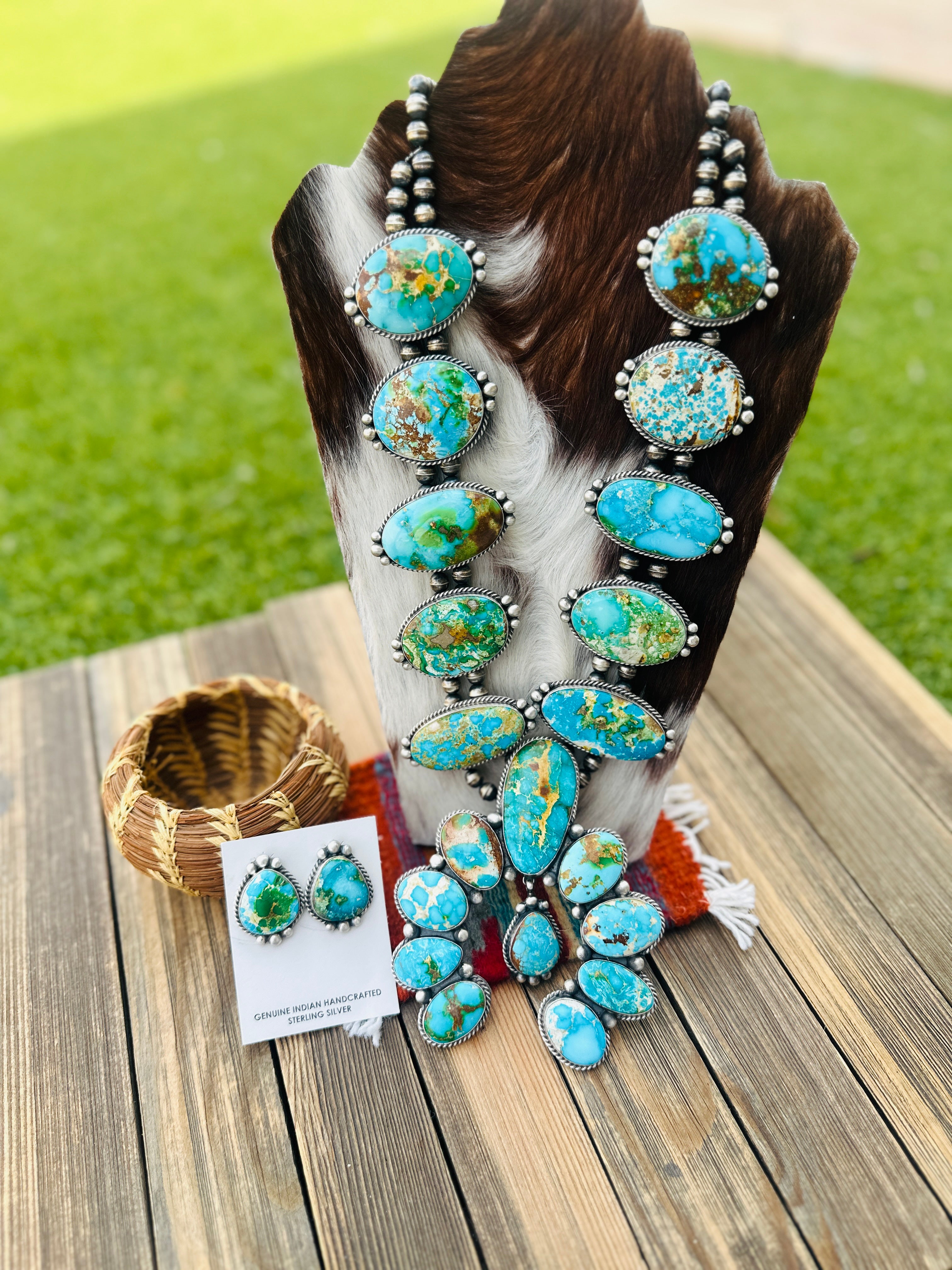 Handcrafted Sonoran Mountain Turquoise & Sterling Silver Squash Blosso