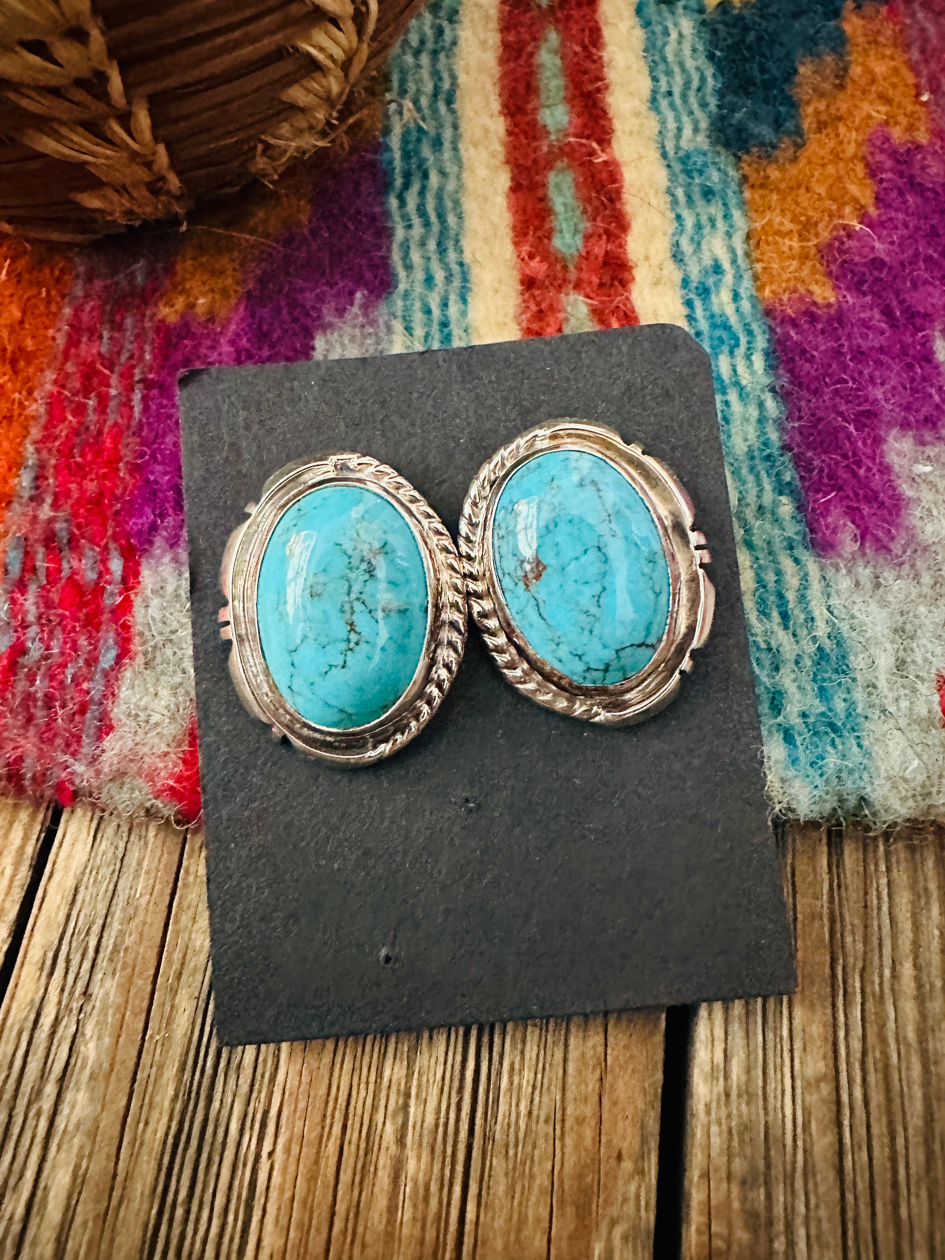 Handcrafted Turquoise & Sterling Silver Post Earrings