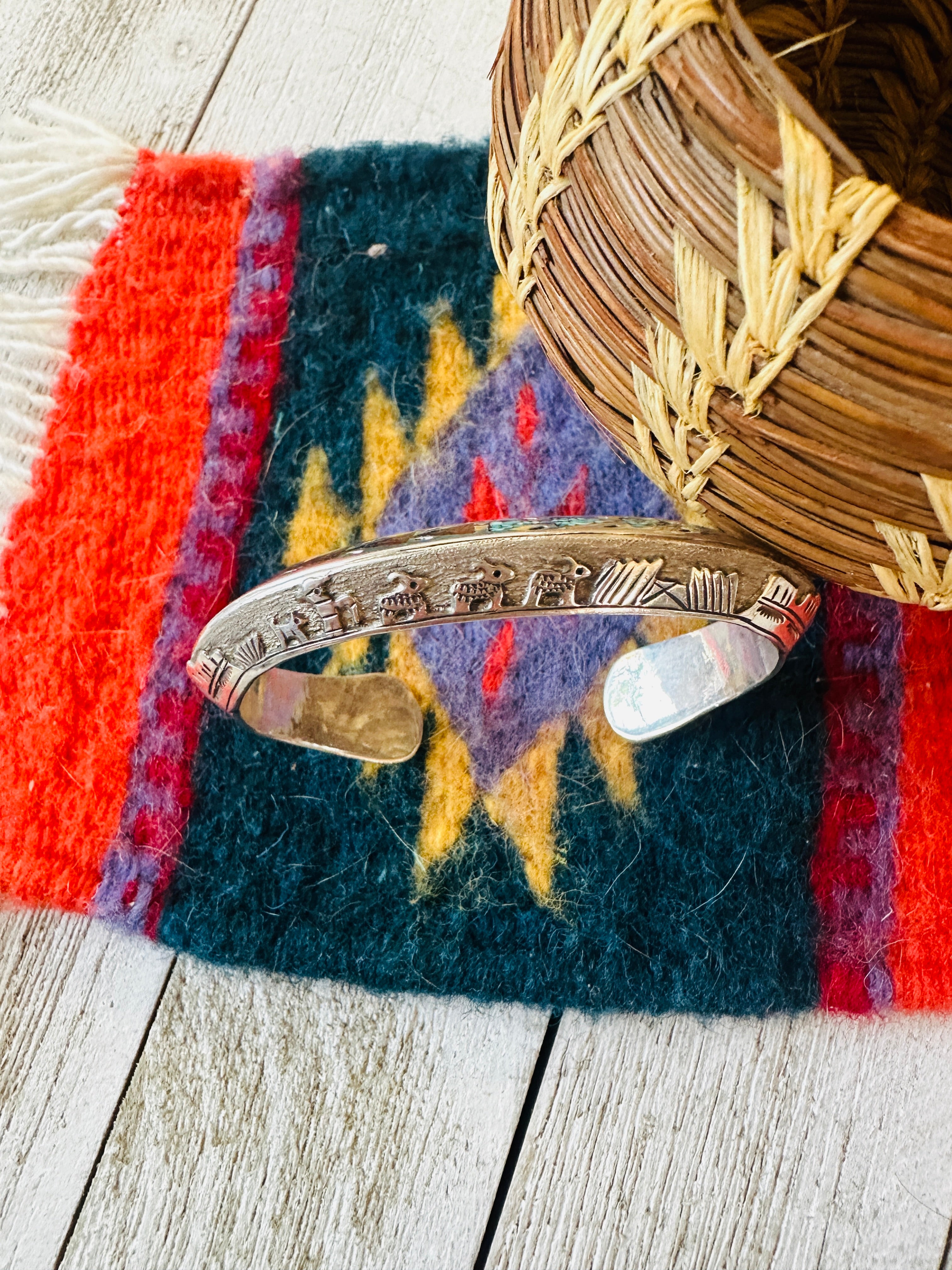 Old Pawn Navajo Sterling Silver, Coral & Turquoise Cuff Bracelet