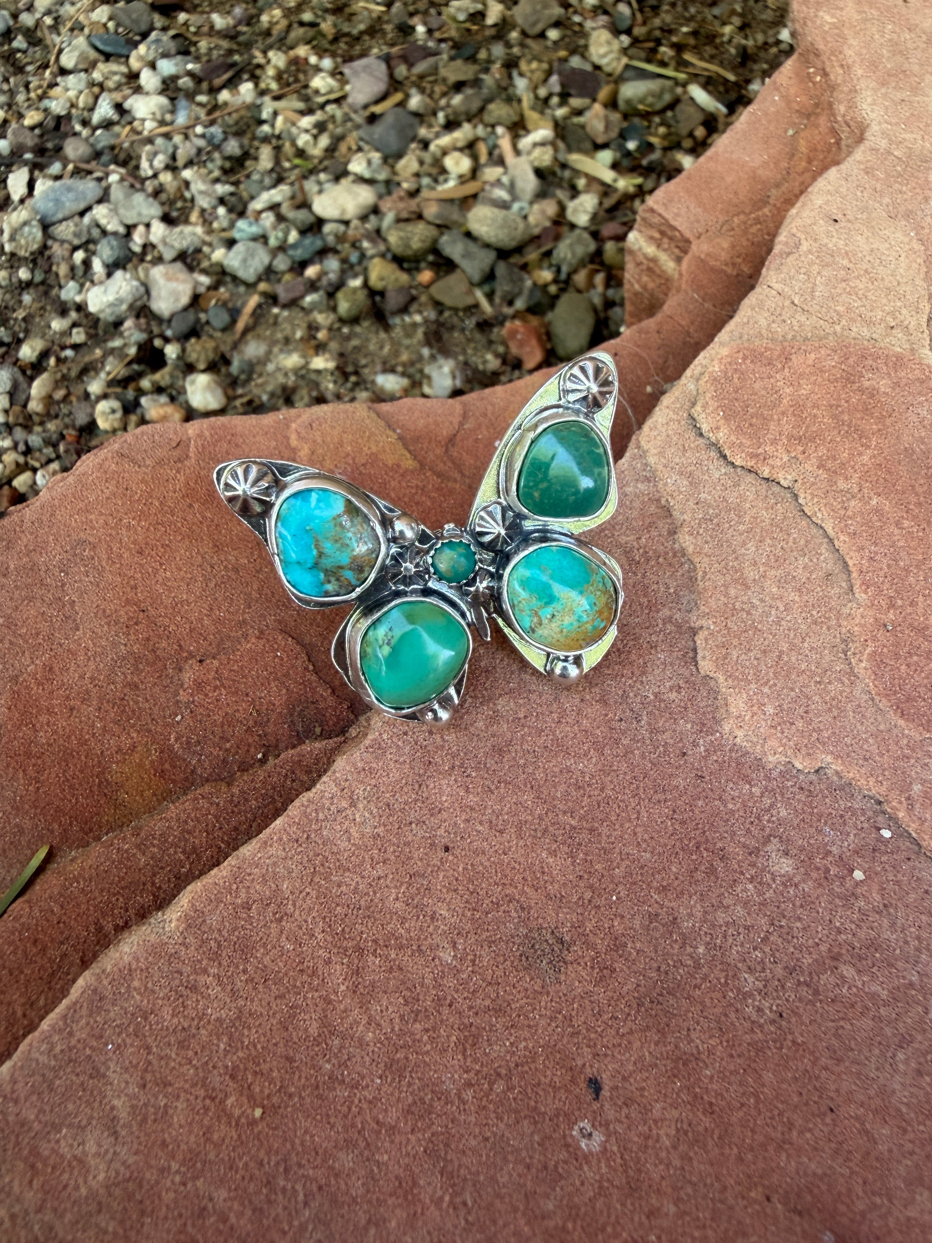 Handmade Turquoise Adjustable Butterfly Ring by Roaming Buffalo