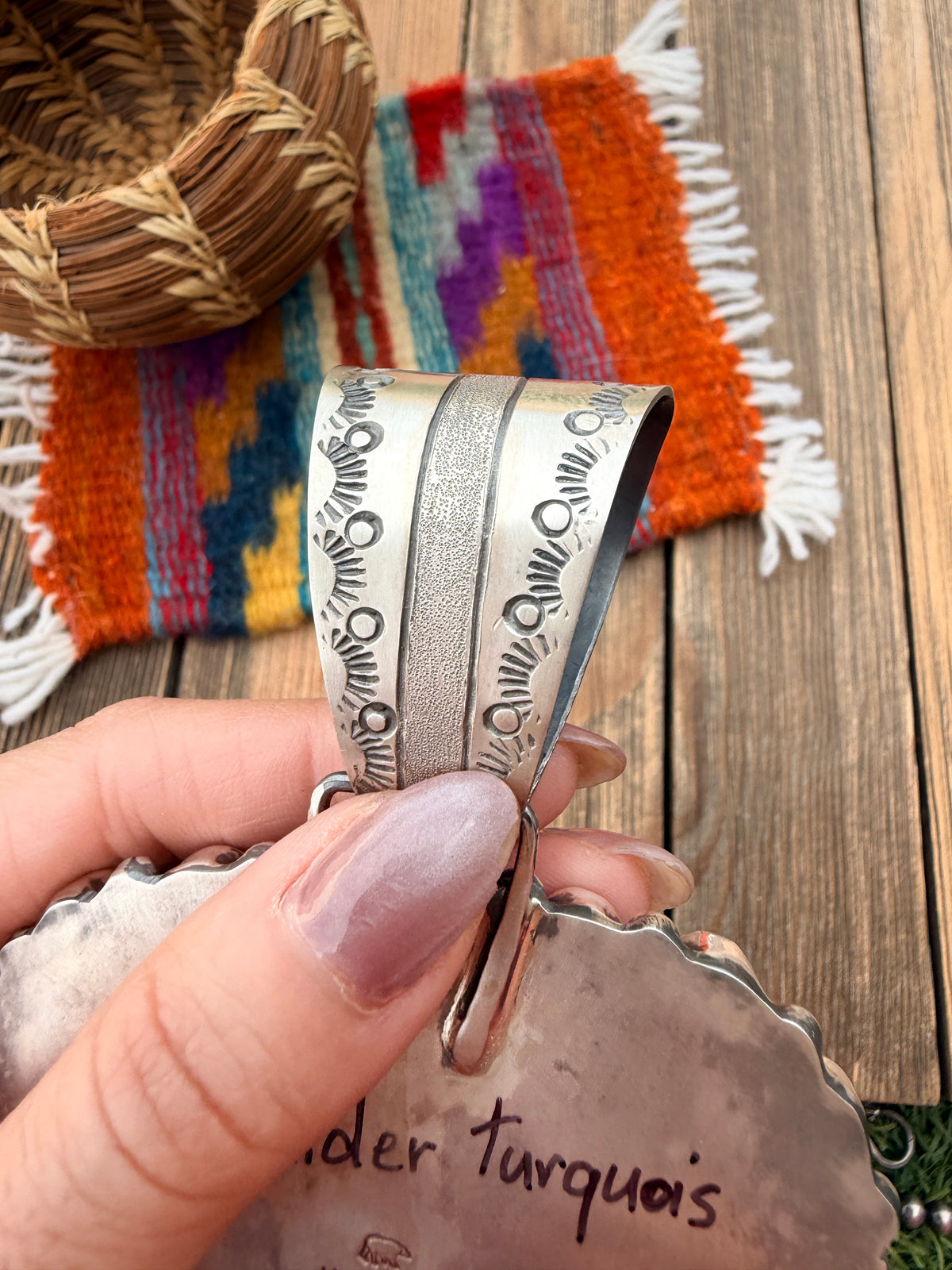 Handcrafted Sterling Silver & Boulder Ribbon Turquoise Pendant by Harry Jake