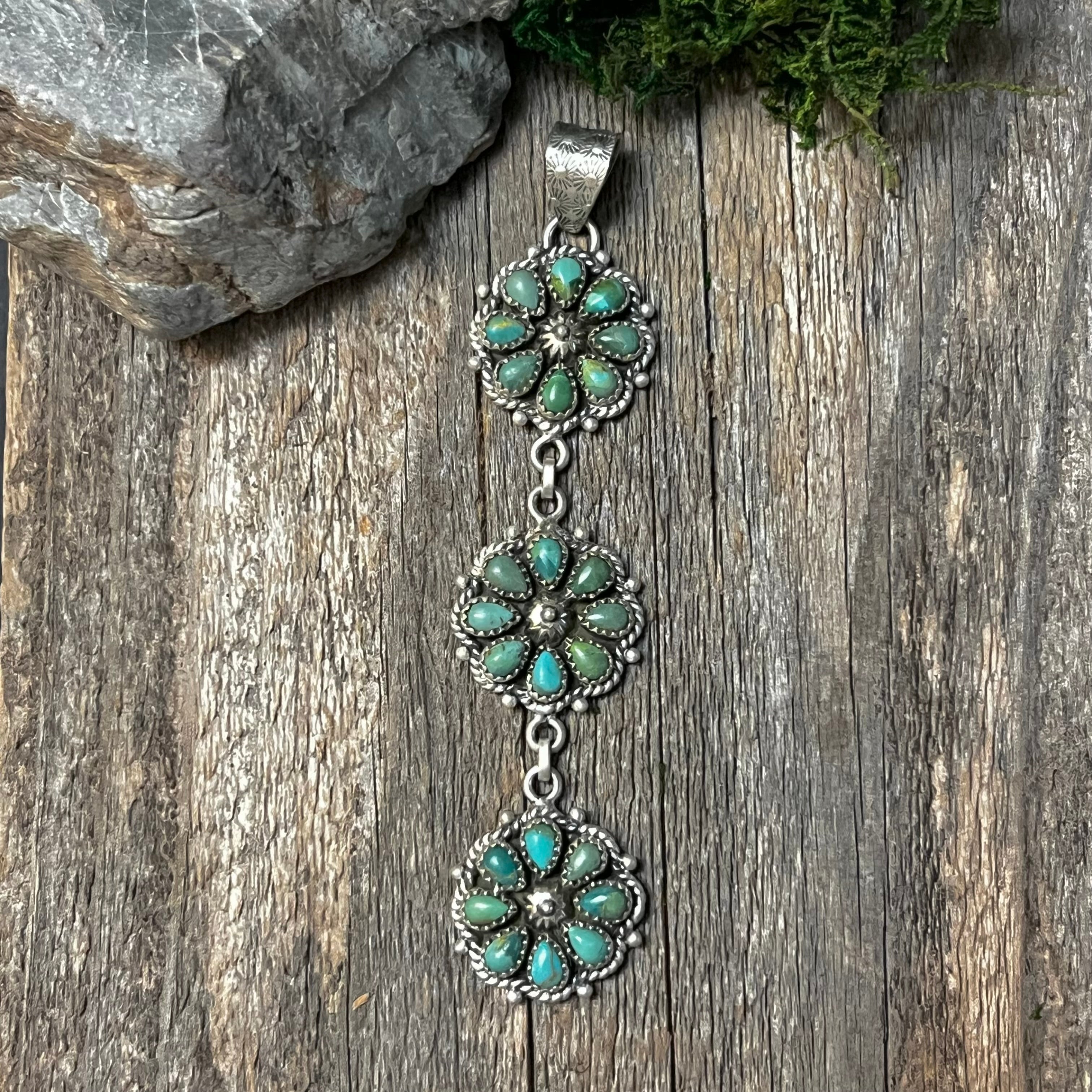 Handmade Sterling Silver & Turquoise 3-Layer Cluster Pendant