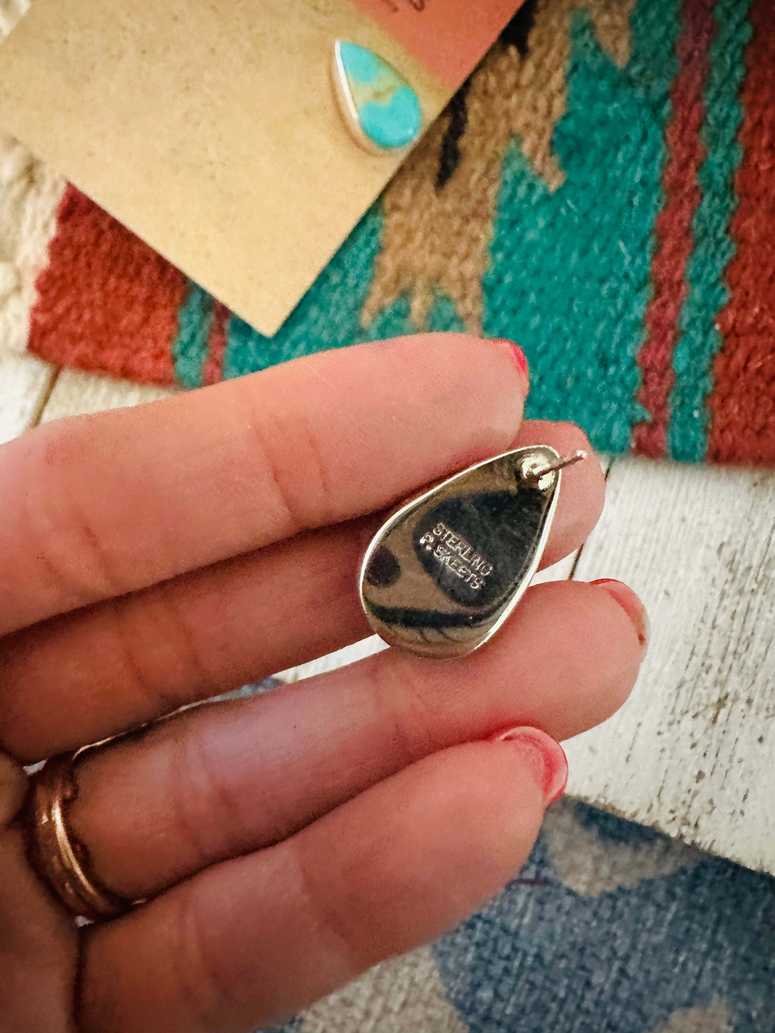 Handcrafted Turquoise & Sterling Silver Teardrop Post Earrings