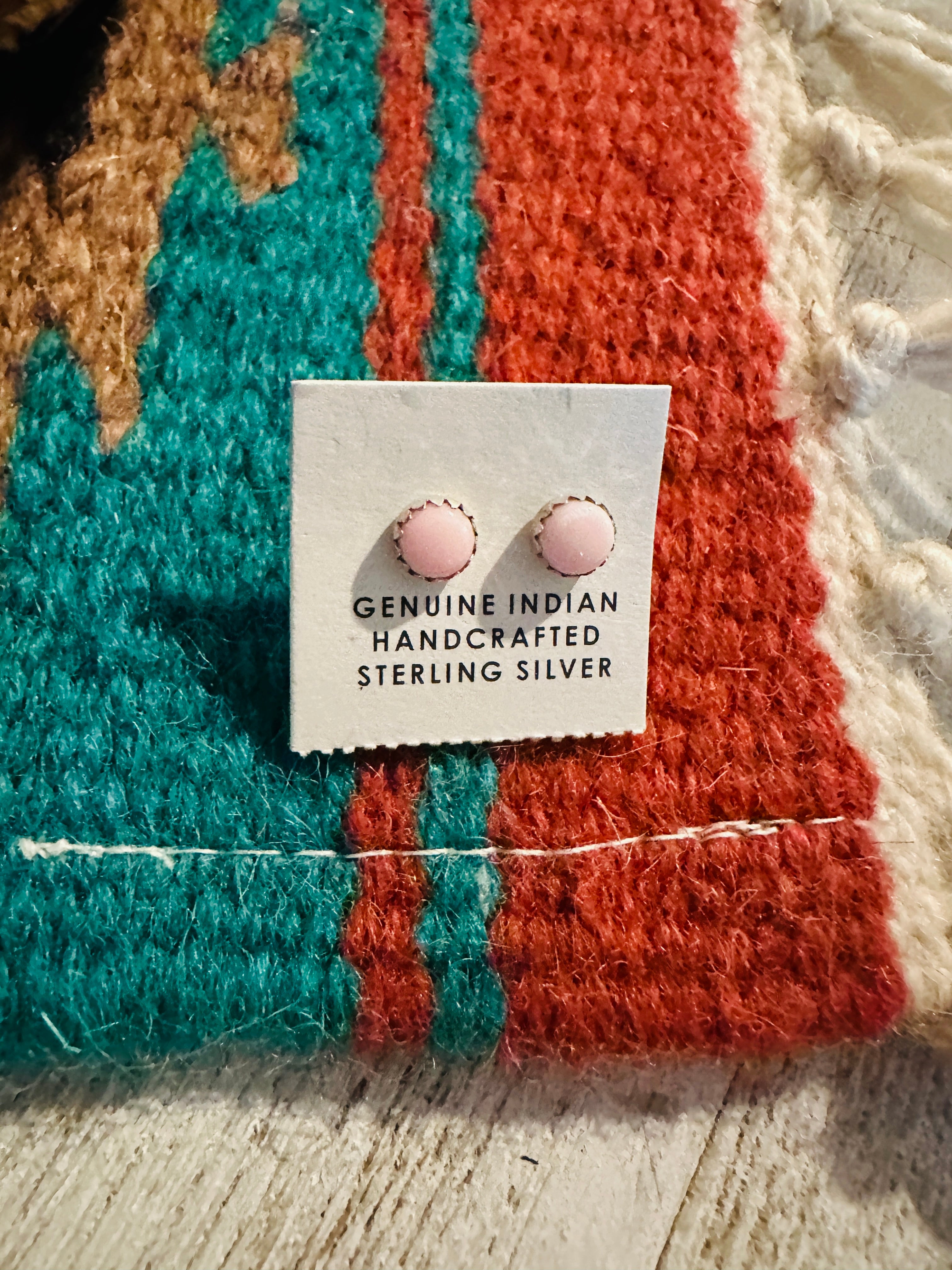 Navajo Queen Pink Conch & Sterling Silver Mini Stud Earrings