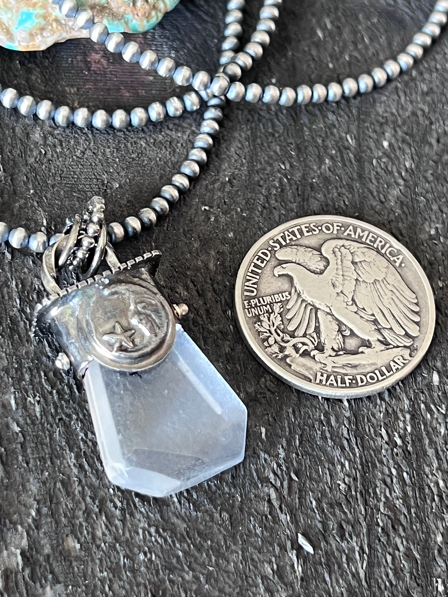 Sterling Silver Gem Collector 30” + 2” Beaded Necklace w/ Tularosa Quartz & Moon Pendant 2