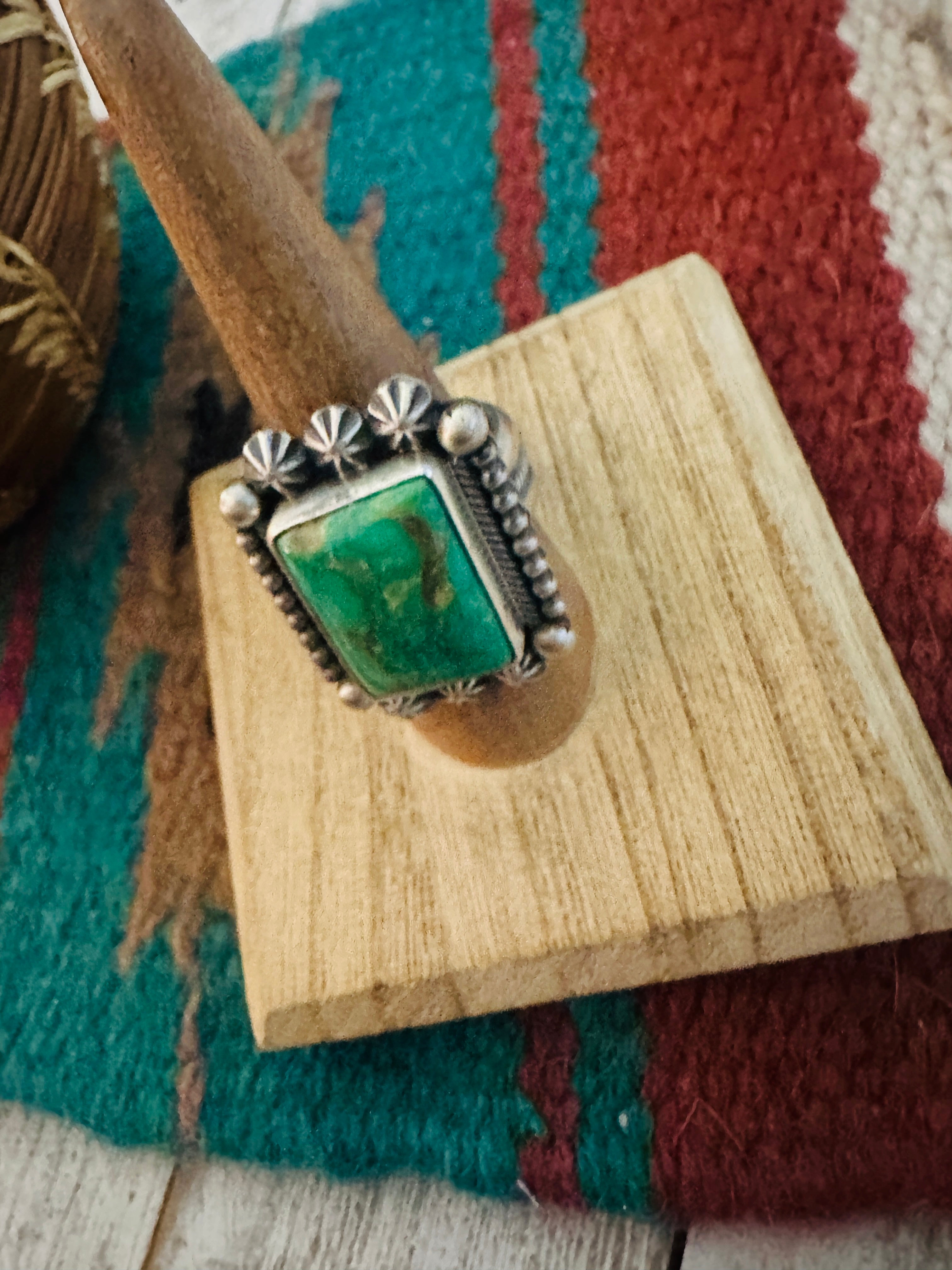 Navajo Sterling Silver & Royston Turquoise Ring Size 8