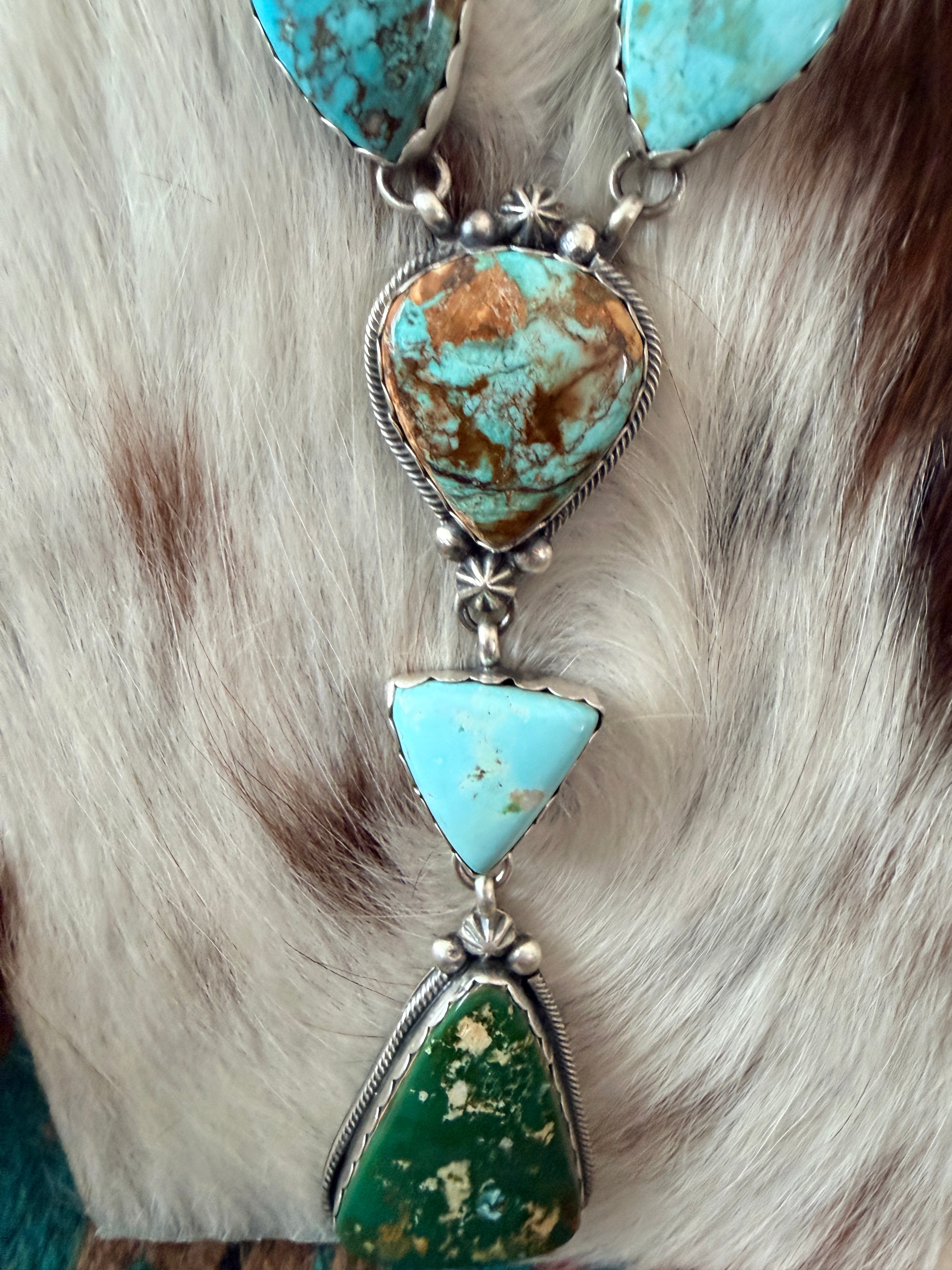 Handcrafted Multi Turquoise & Sterling Silver Lariat Necklace by Bobby Johnson