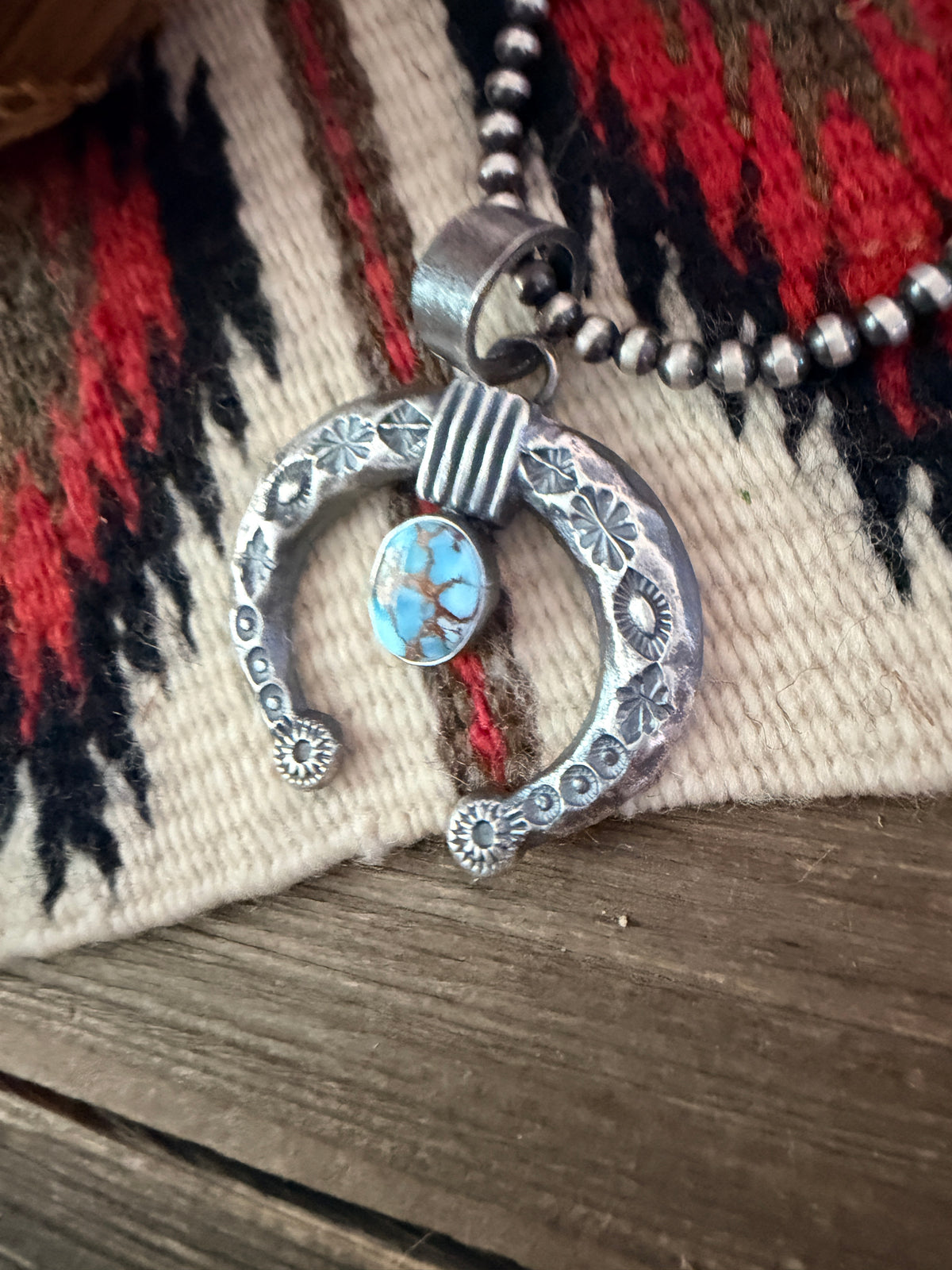 Handcrafted Sterling Silver & Golden Hills Turquoise Naja Pendant by Kevin Billah