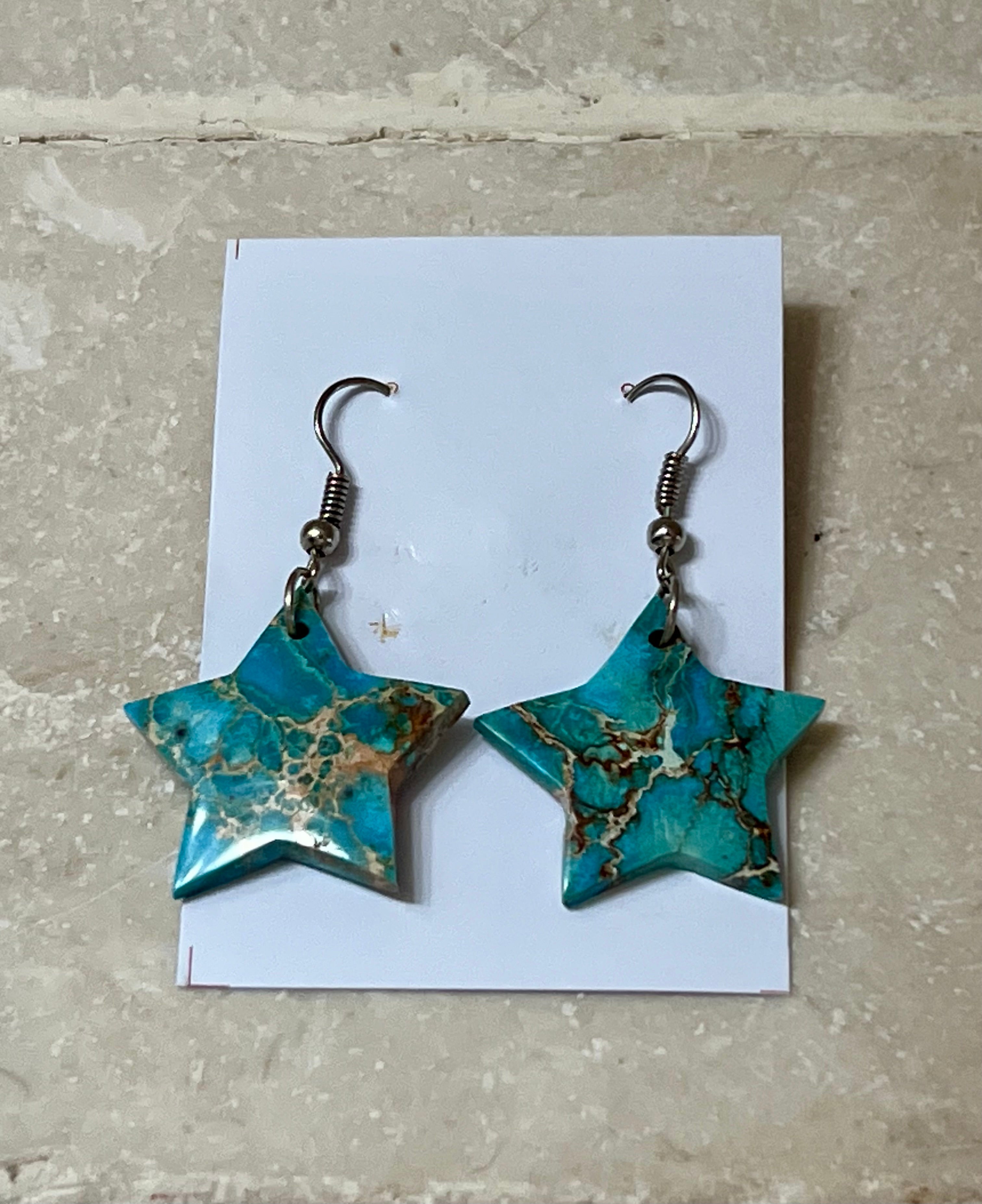 Handcrafted Blue Indigo Turquoise & Sterling Silver Star Slab Earrings