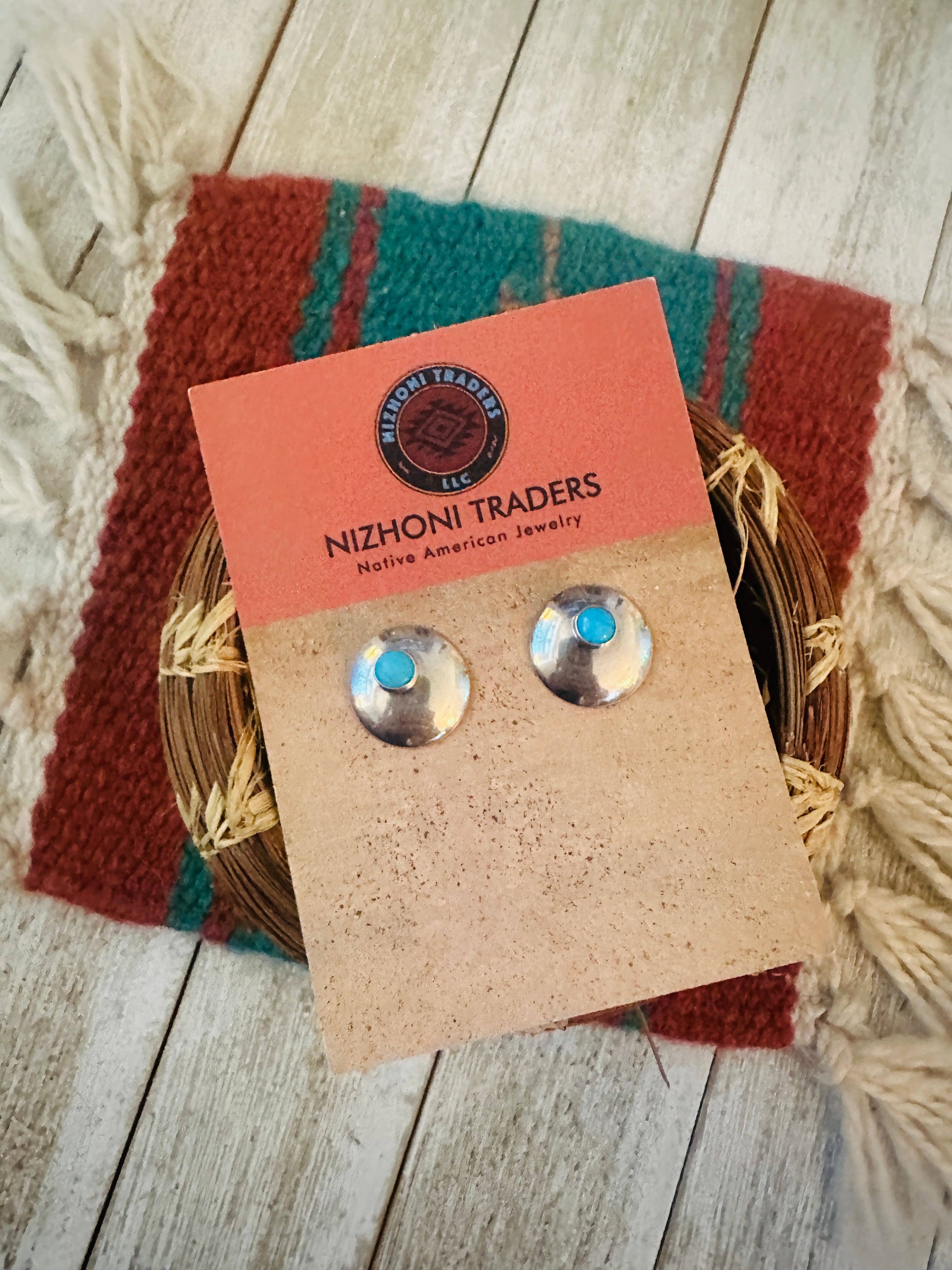 Handcrafted Old Pawn Sterling Silver & Turquoise Stud Earrings