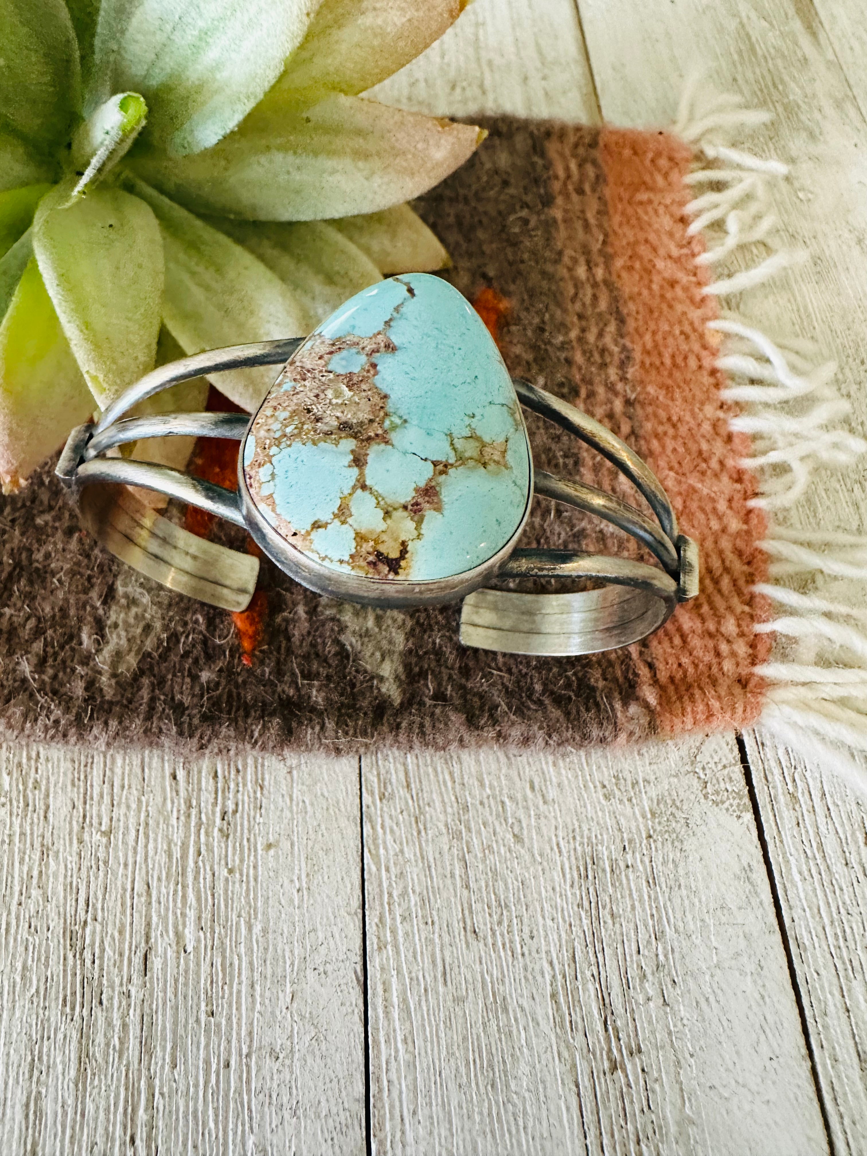 Navajo Golden Hills Turquoise & Sterling Silver Cuff Bracelet