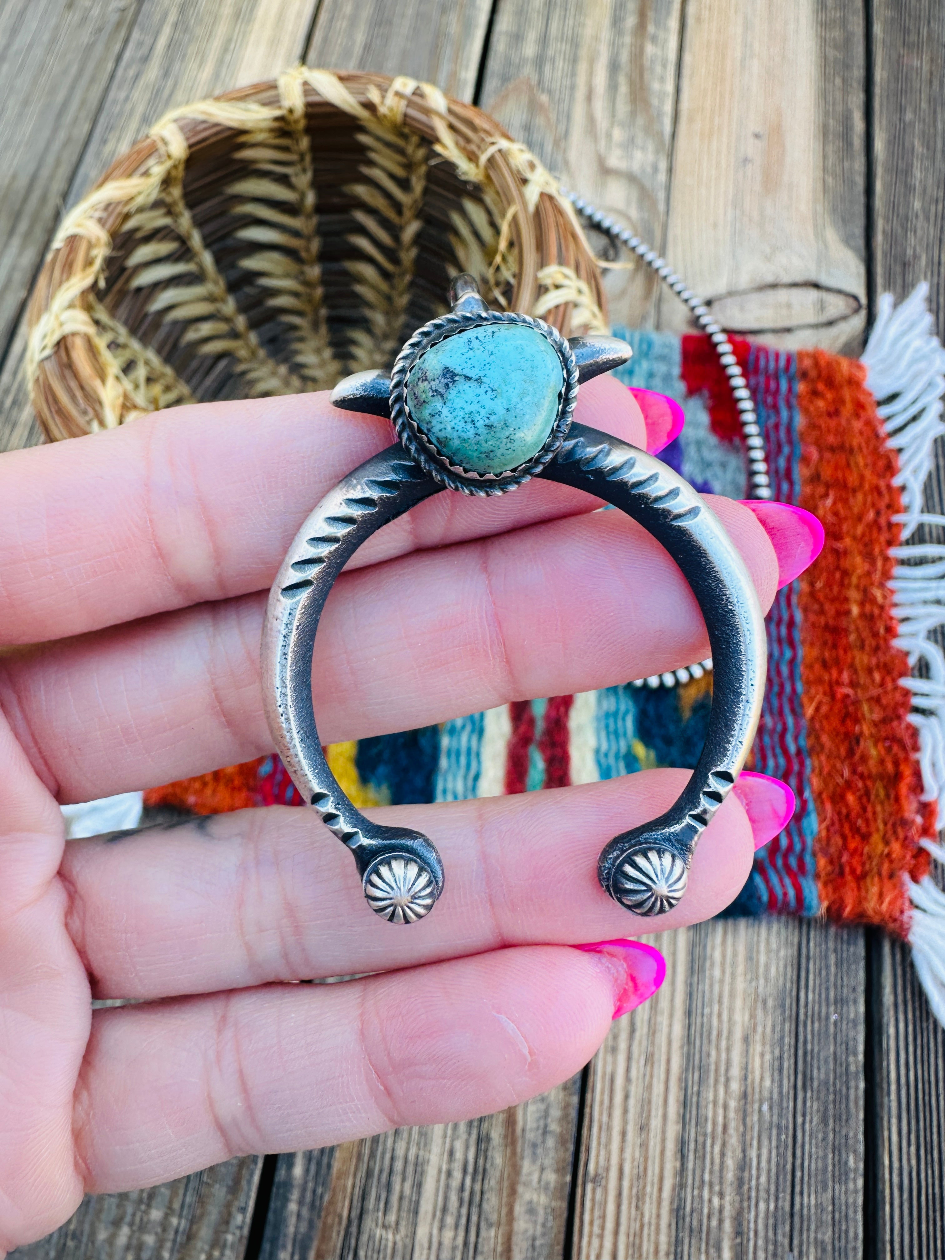 Handcrafted Sterling Silver & Turquoise Naja Pendant by Martha Cayatineto