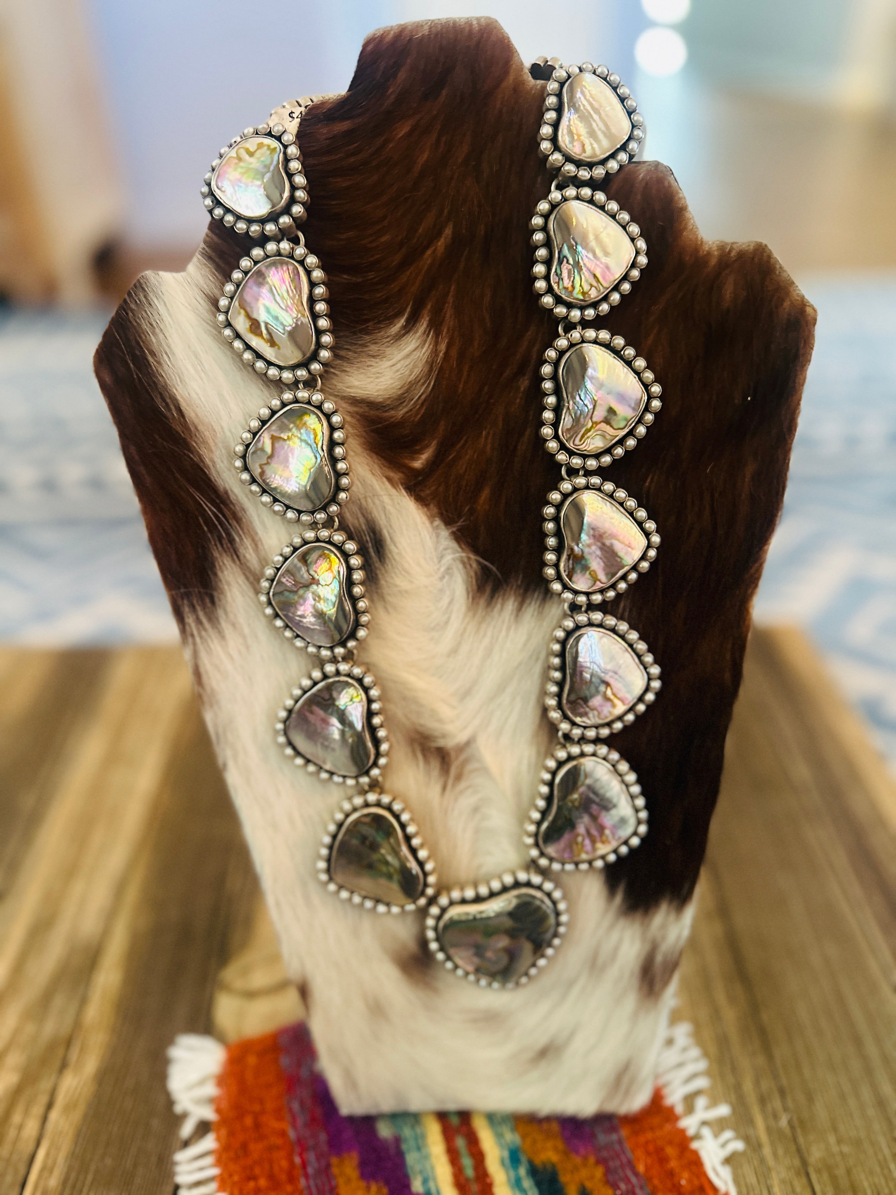 Handcrafted Abalone, Mother of Pearl & Sterling Silver Heart Necklace by Federico Jimenez