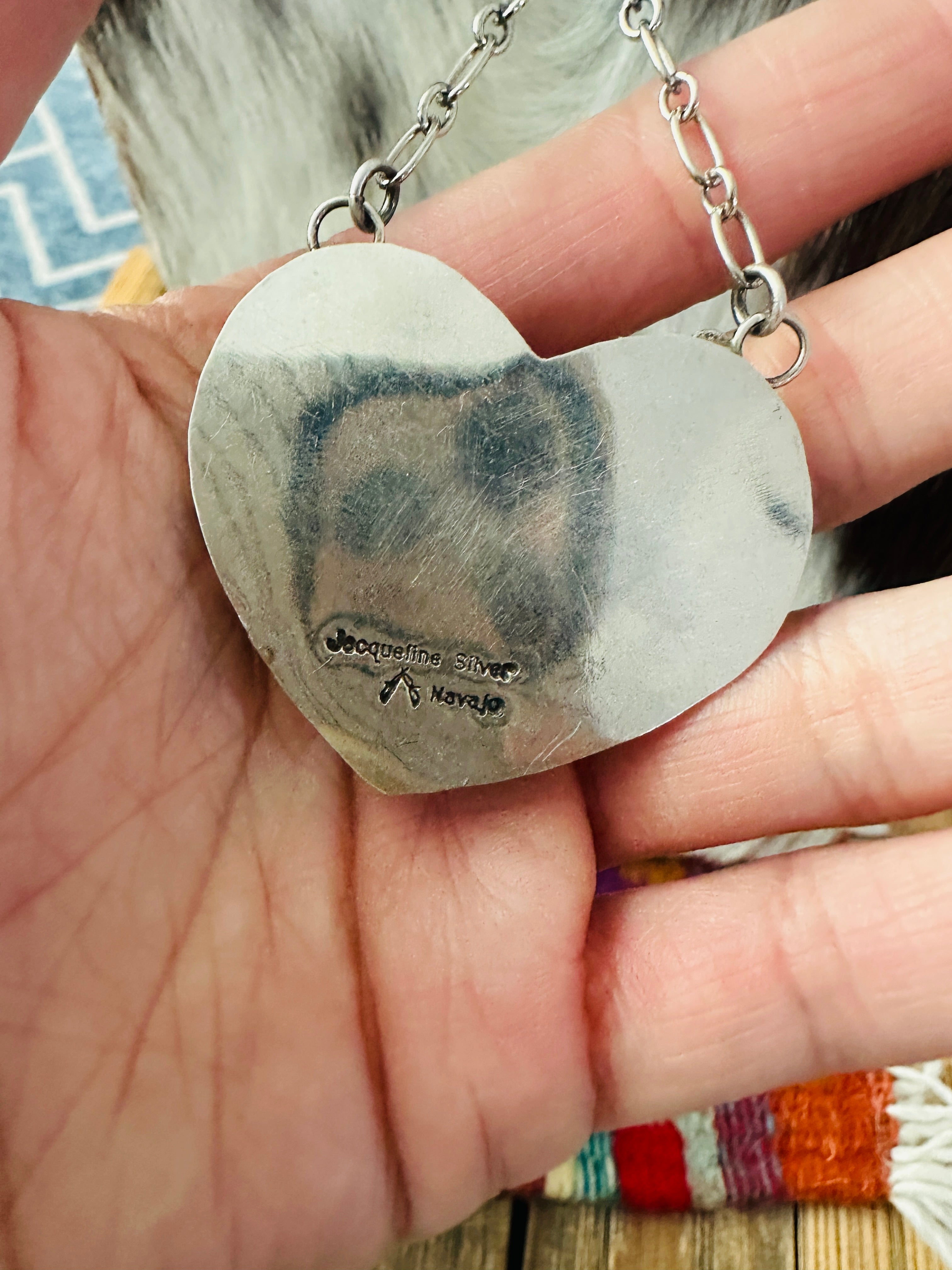 Handcrafted Turquoise & Sterling Silver Heart Necklace by Jacqueline Silver