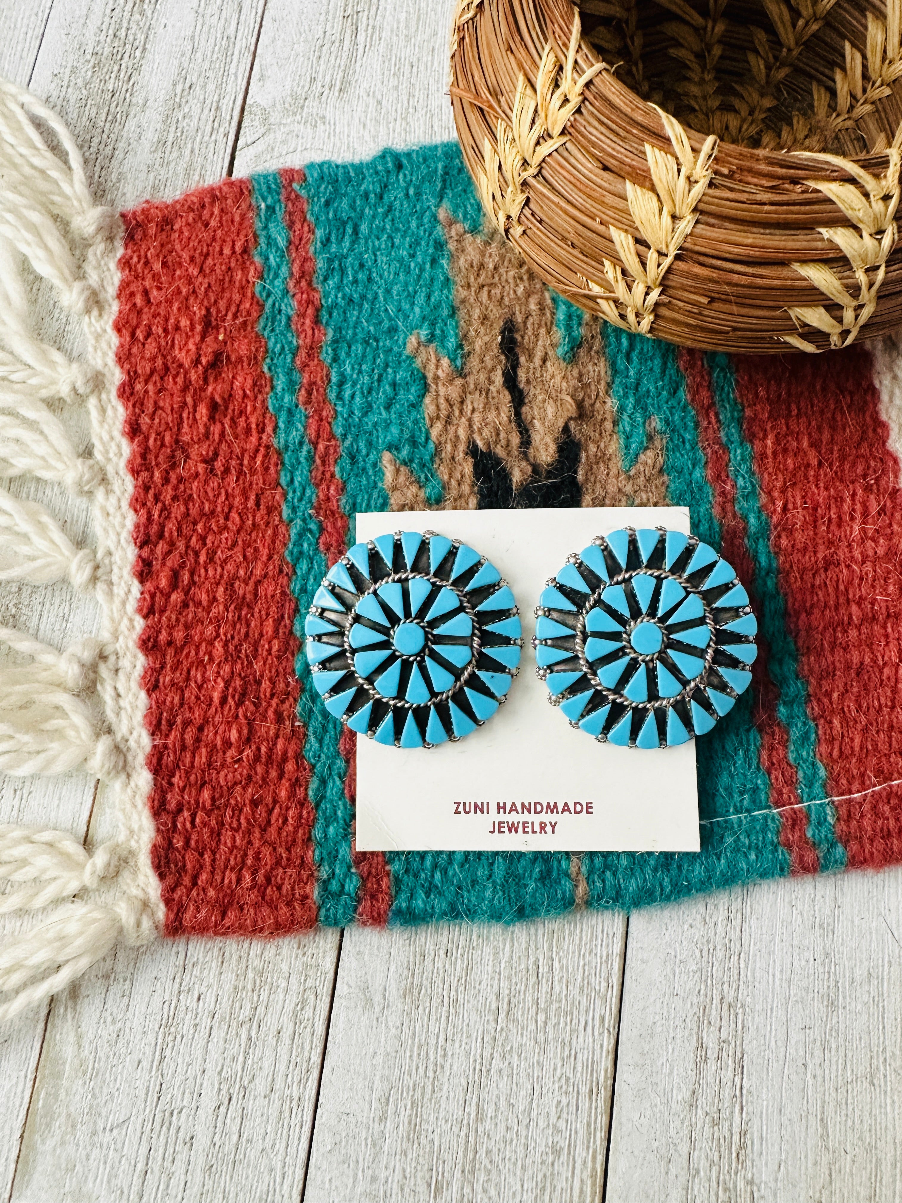 Zuni Sterling Silver & Turquoise Cluster Post Earrings