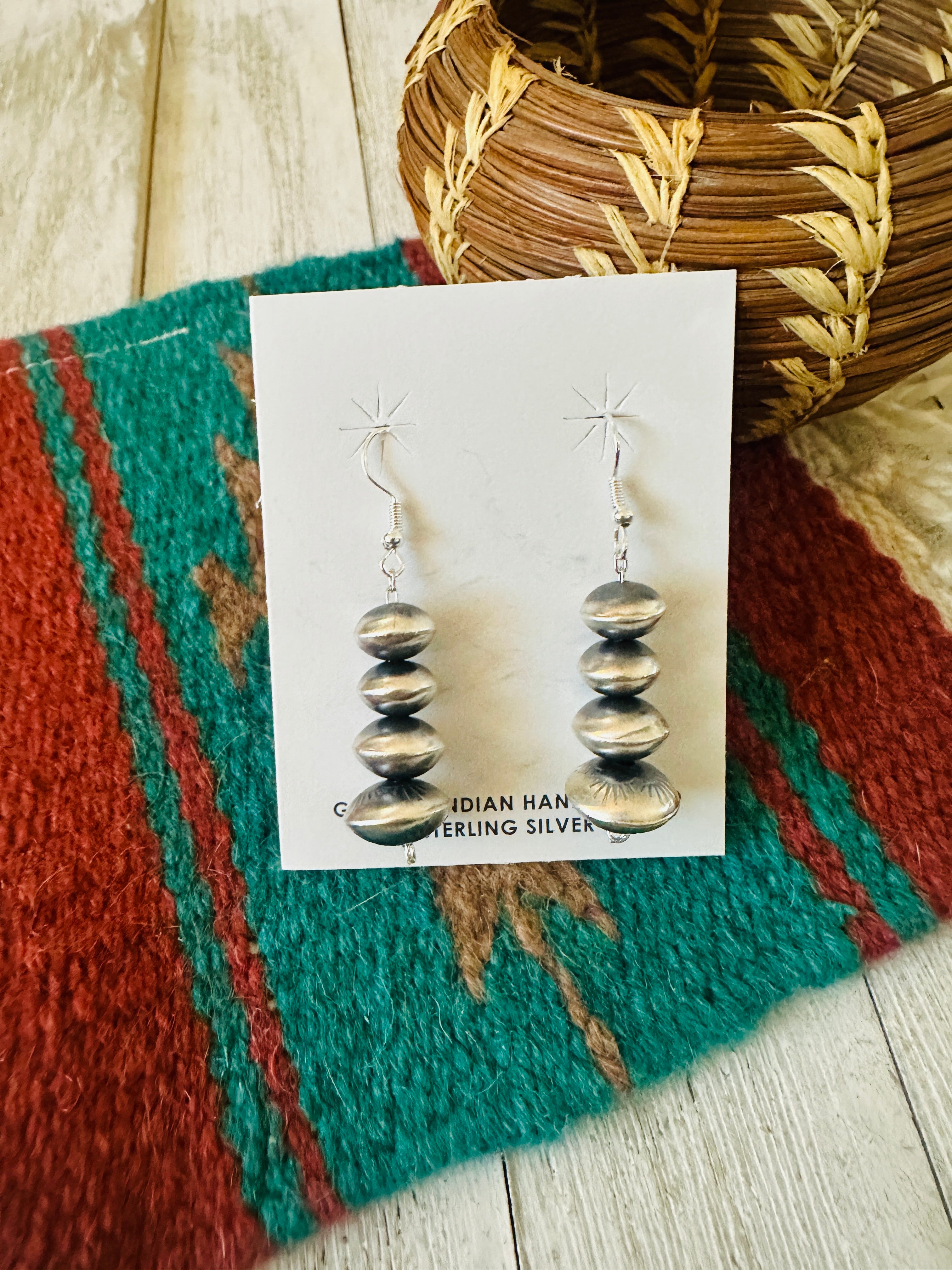 Navajo Sterling Silver Pearl Beaded Dangle Earrings