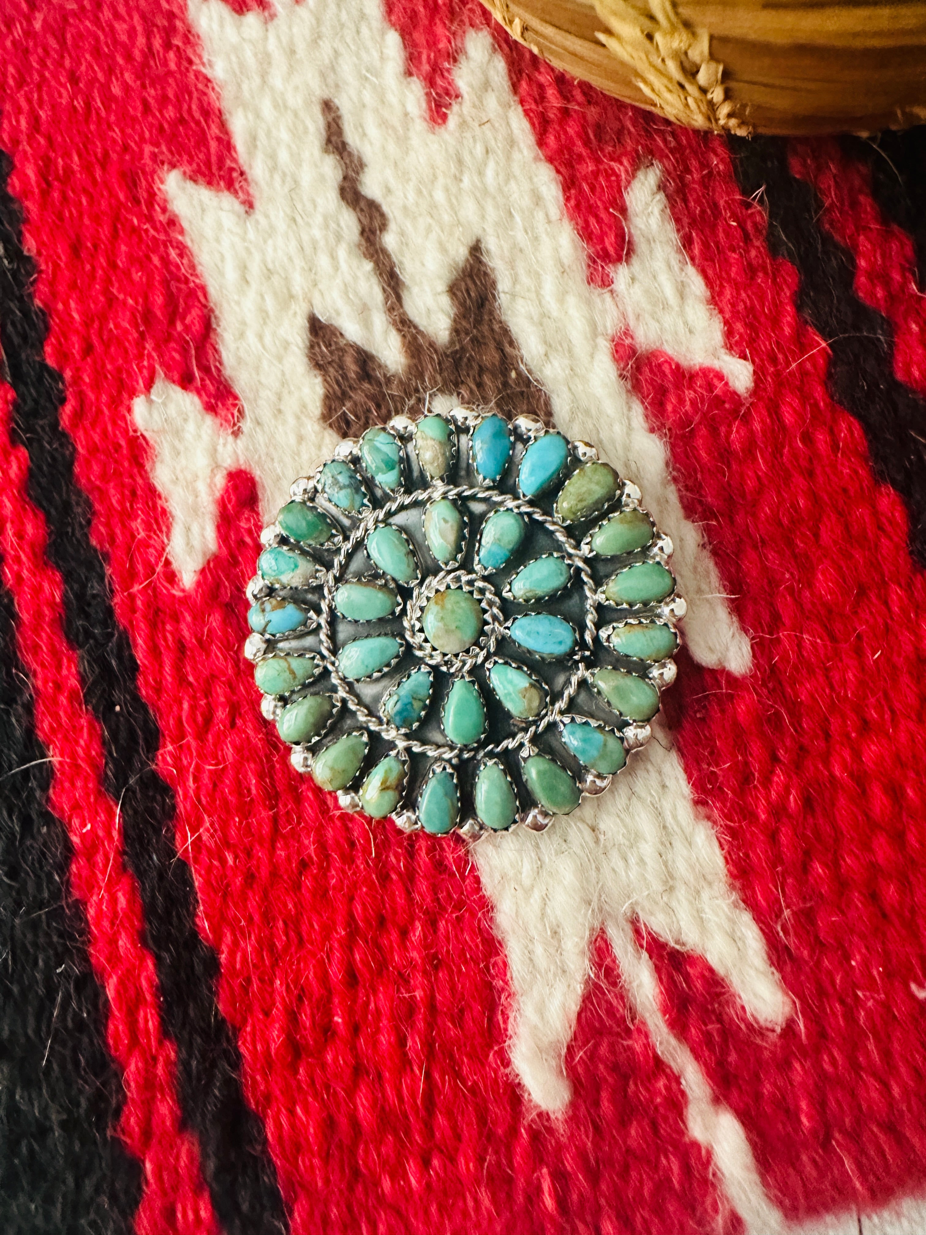 Navajo Turquoise & Sterling Silver Cluster Brooch