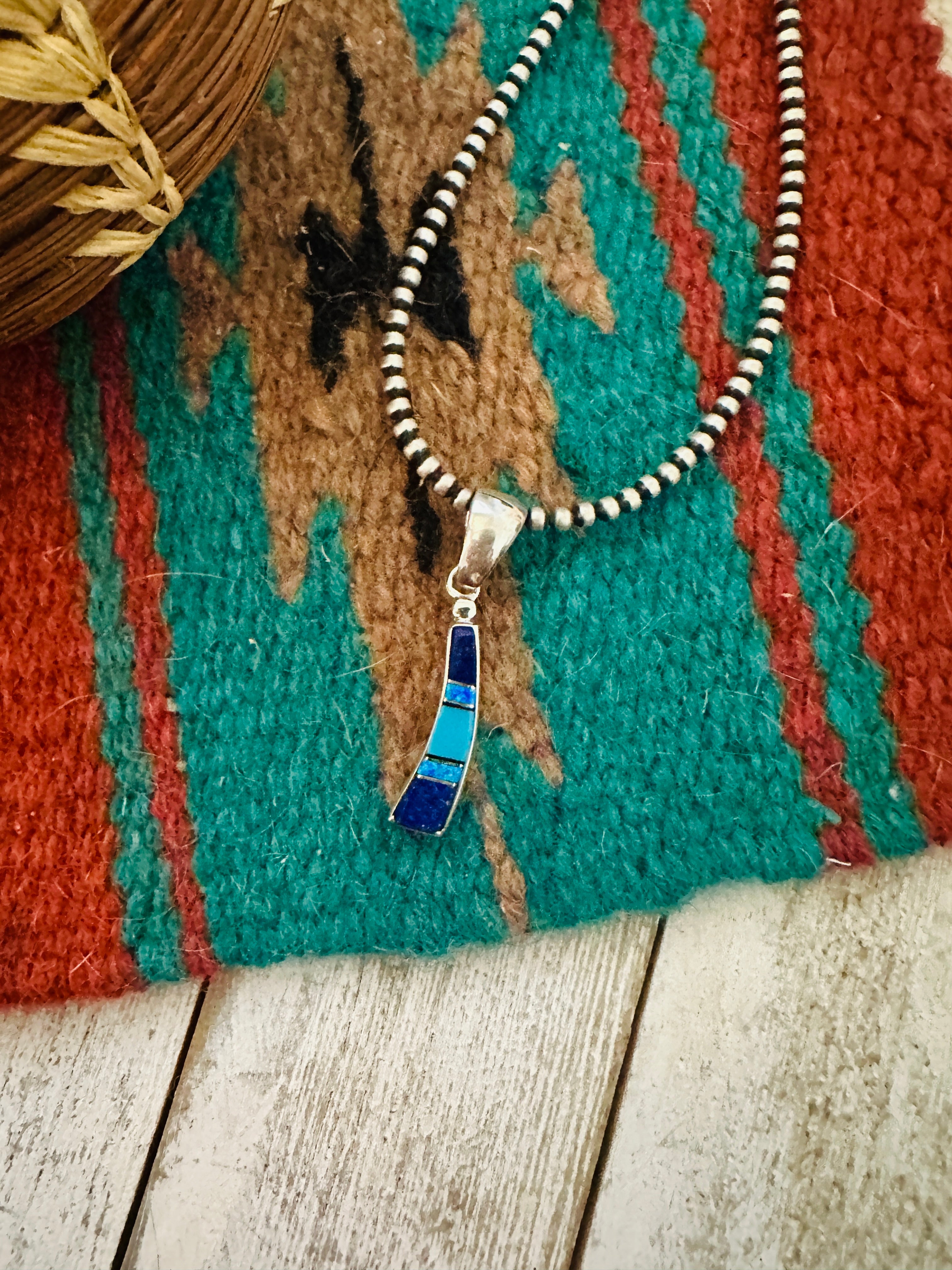 Navajo Multi Stone & Sterling Silver Inlay Pendant