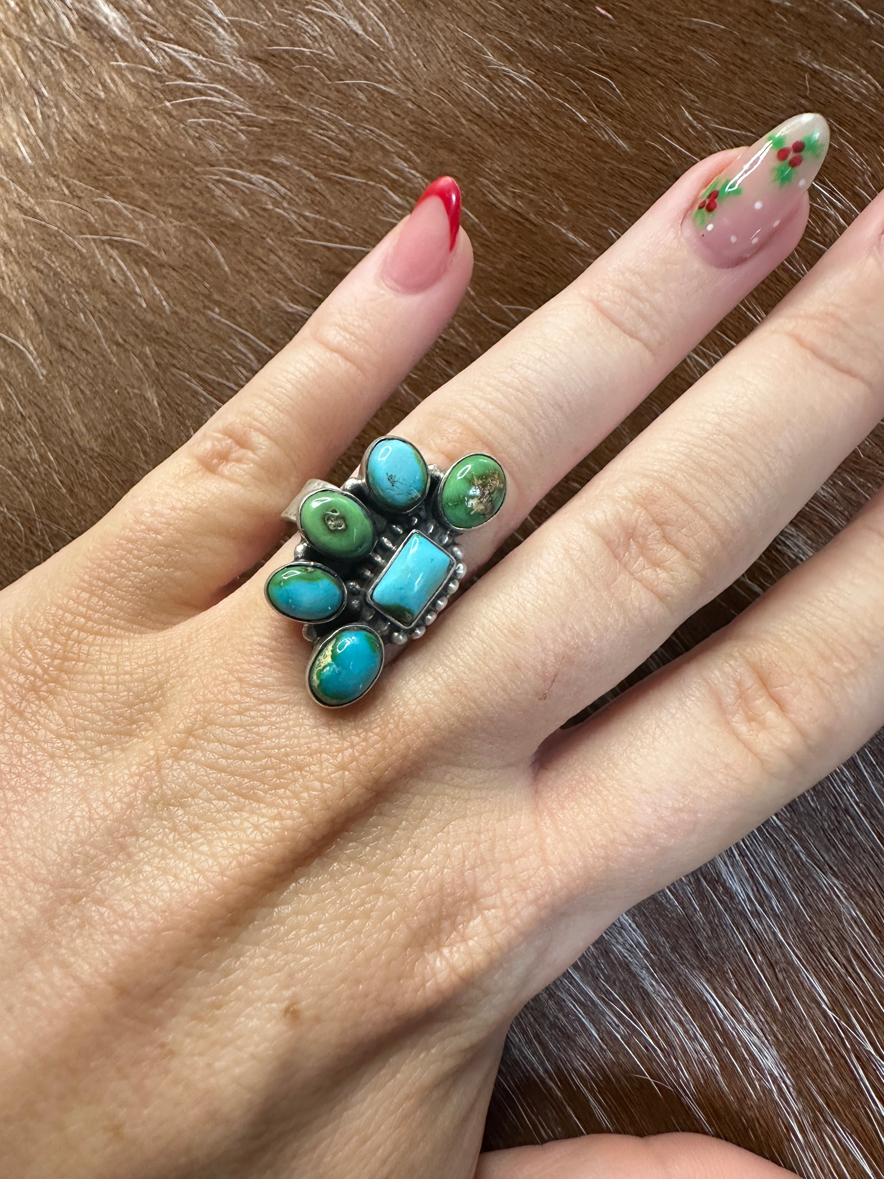 Handmade Sonoran Mountain Turquoise And Sterling Silver Adjustable Crescent Ring