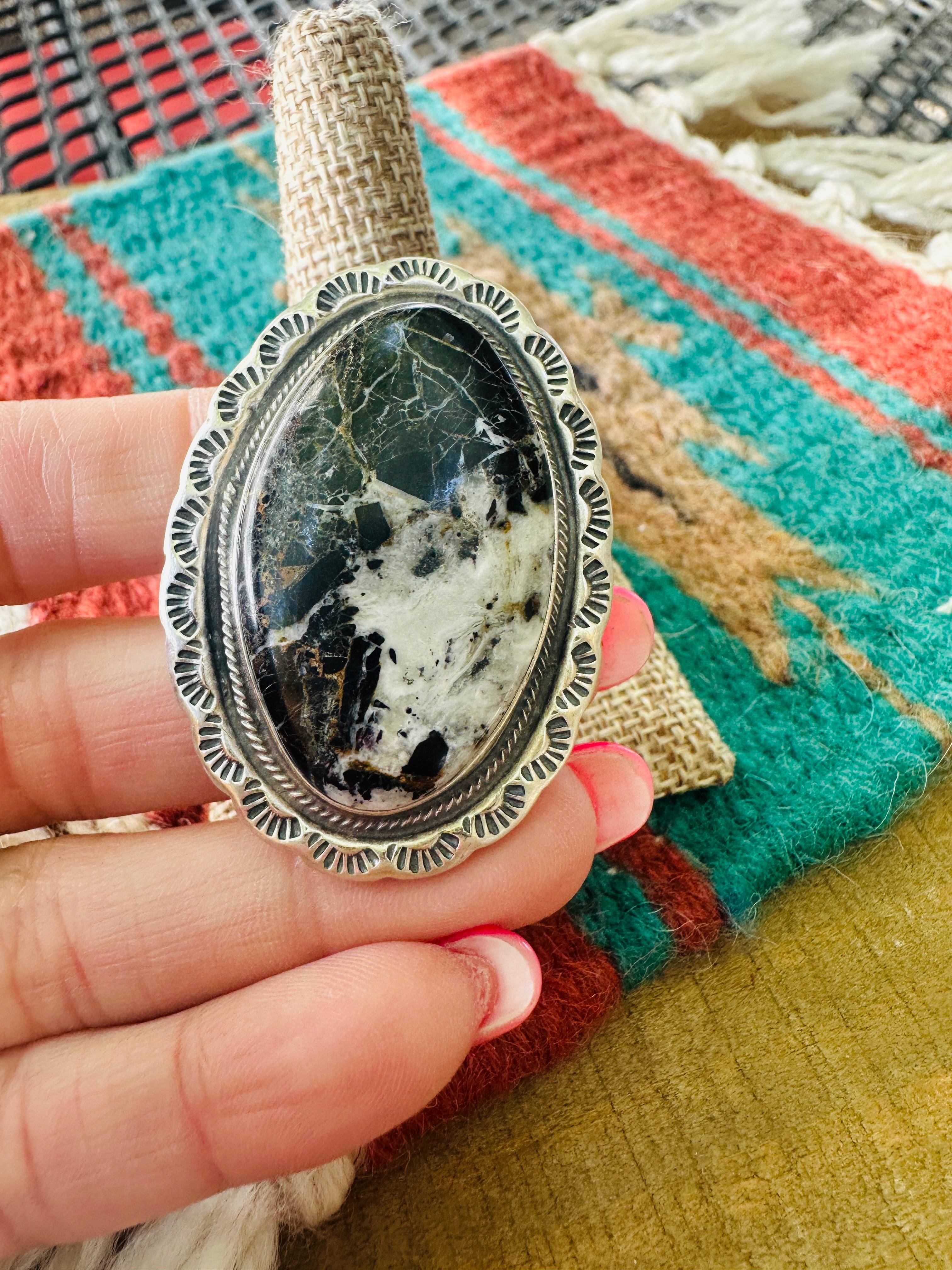 Handcrafted Sterling Silver and White Buffalo Adjustable Ring by Thomas Francisco