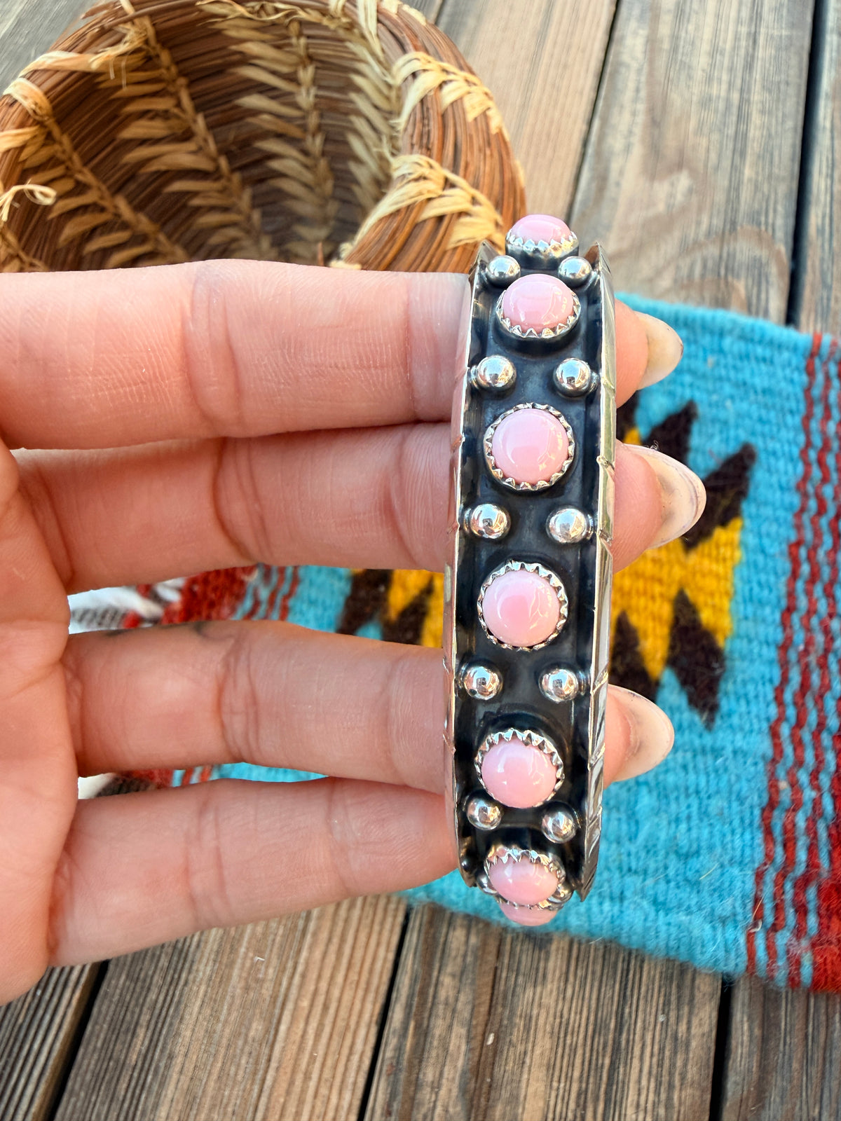Handcrafted Queen Pink Conch & Sterling Silver Cuff Bracelet