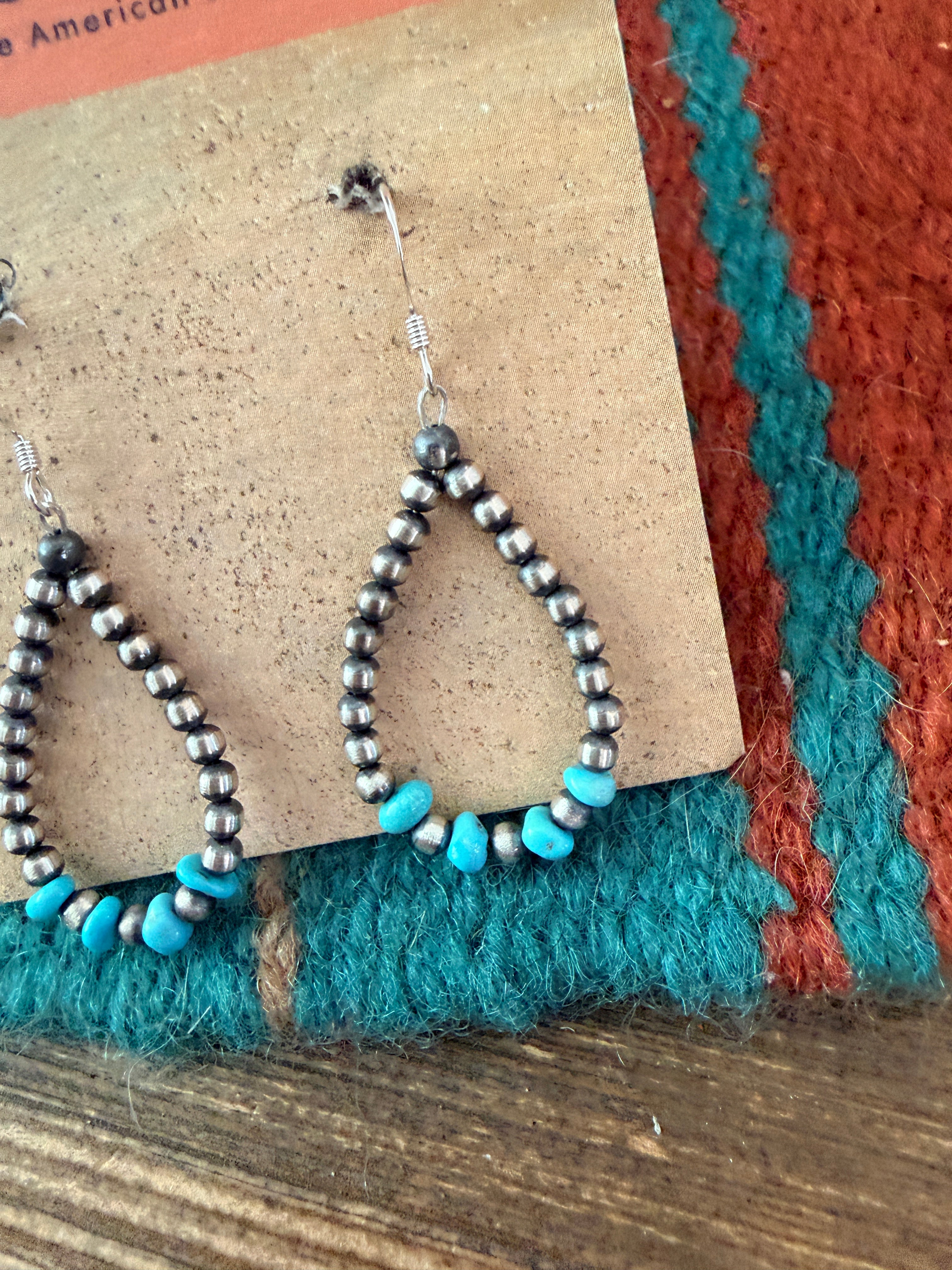 Handcrafted Sterling Silver Pearl & Turquoise Dangle Hoop Earrings