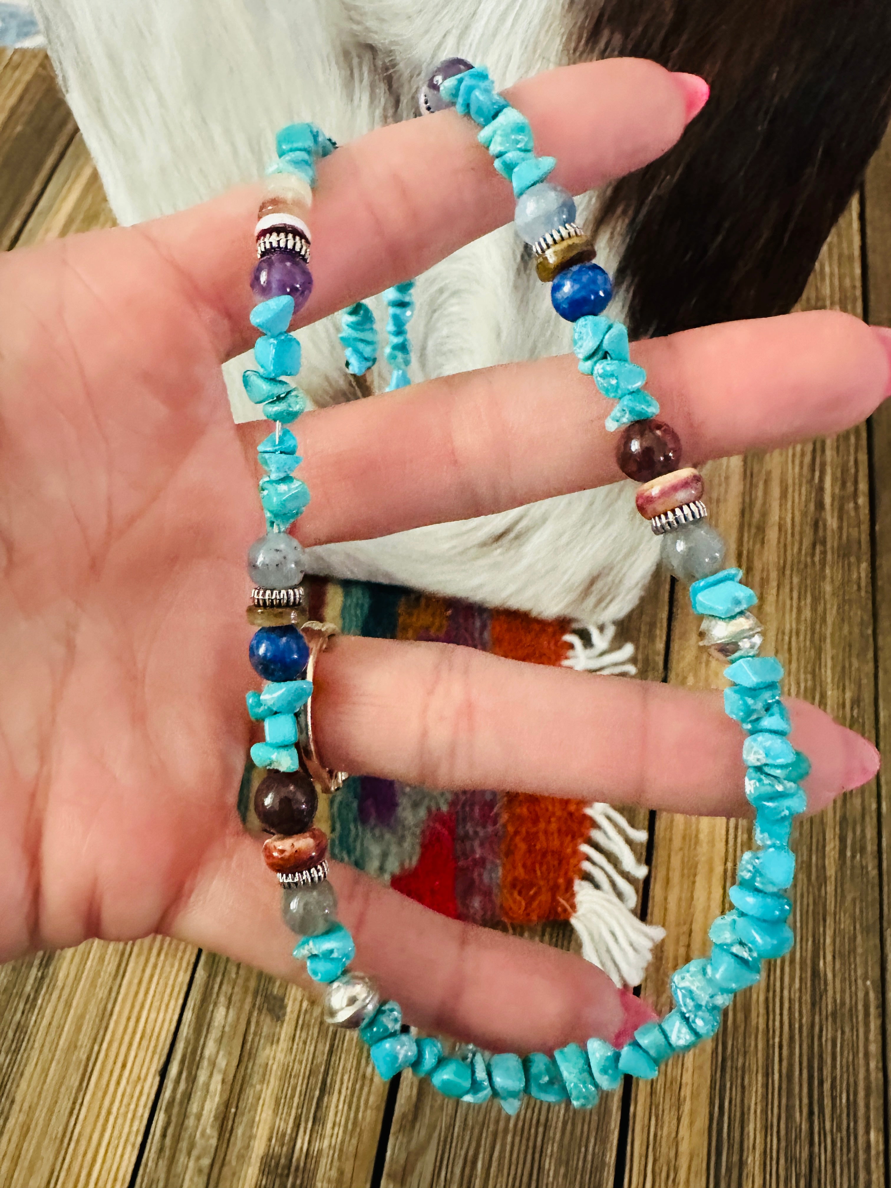 Handcrafted Multi Stone & Sterling Silver Beaded 18” Necklace by T & R Singer