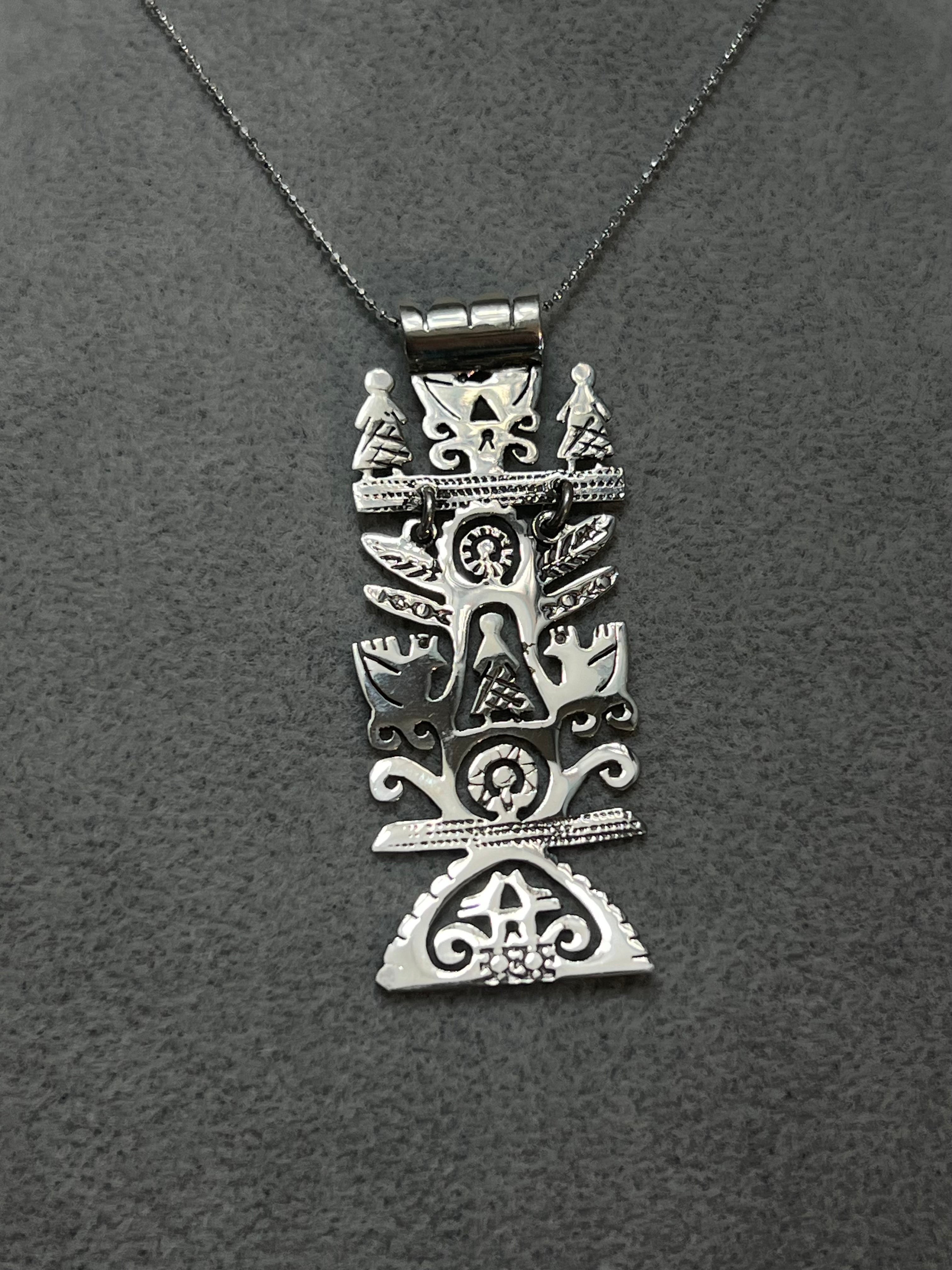 Hinged Tribal Sterling Silver Pendant Necklace