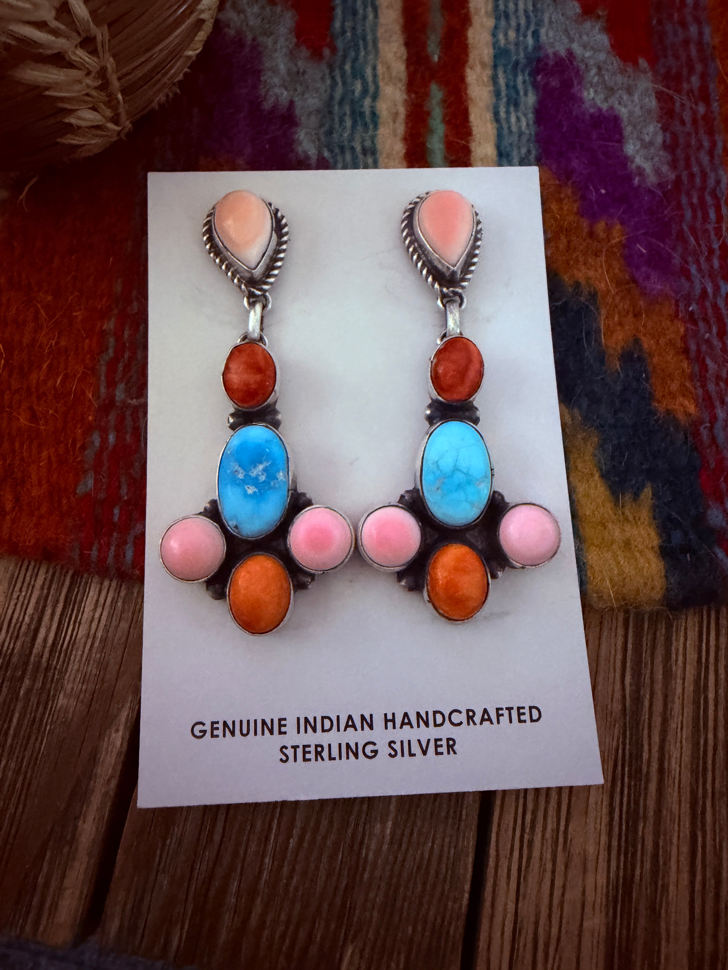 Handcrafted Multi Stone & Sterling Silver Dangle Earrings