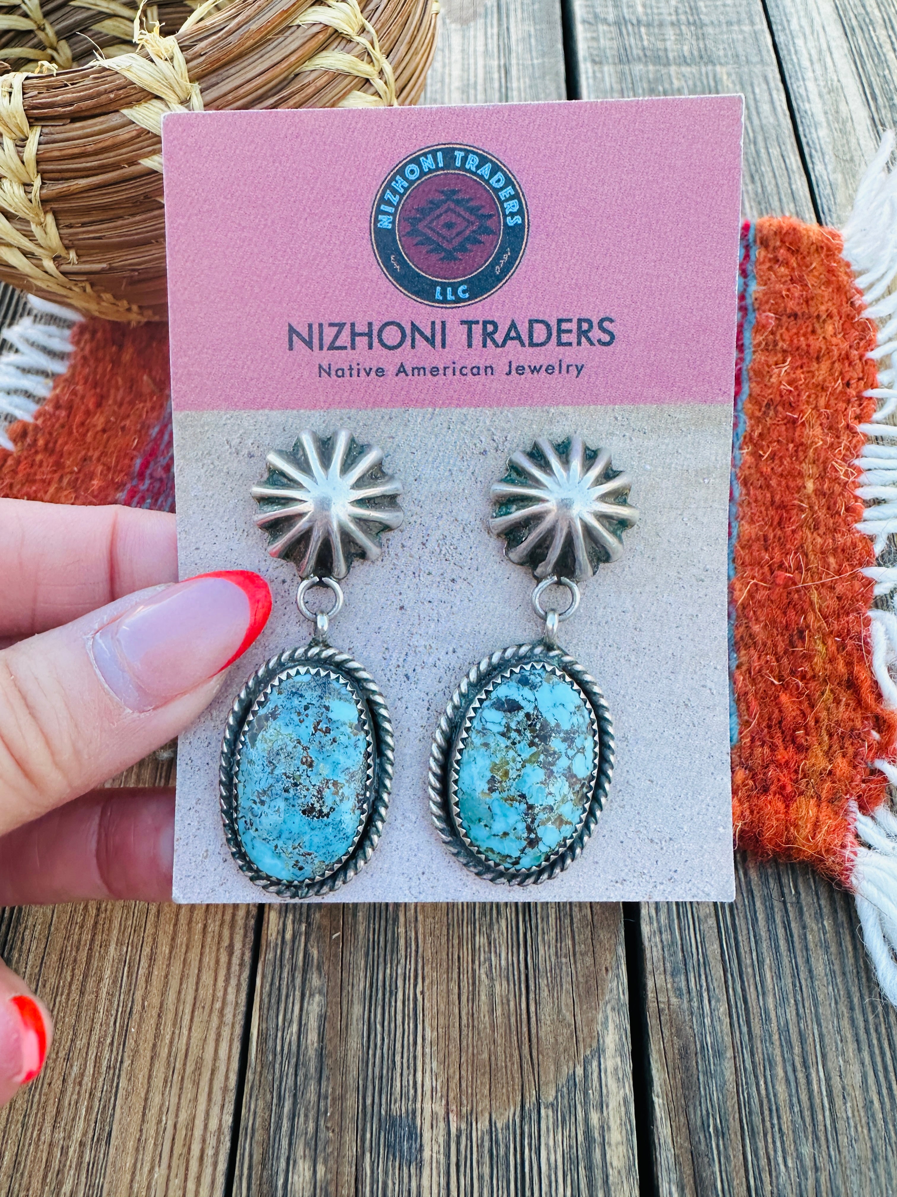 Handcrafted Old Pawn Sterling Silver & Turquoise Dangle Earrings