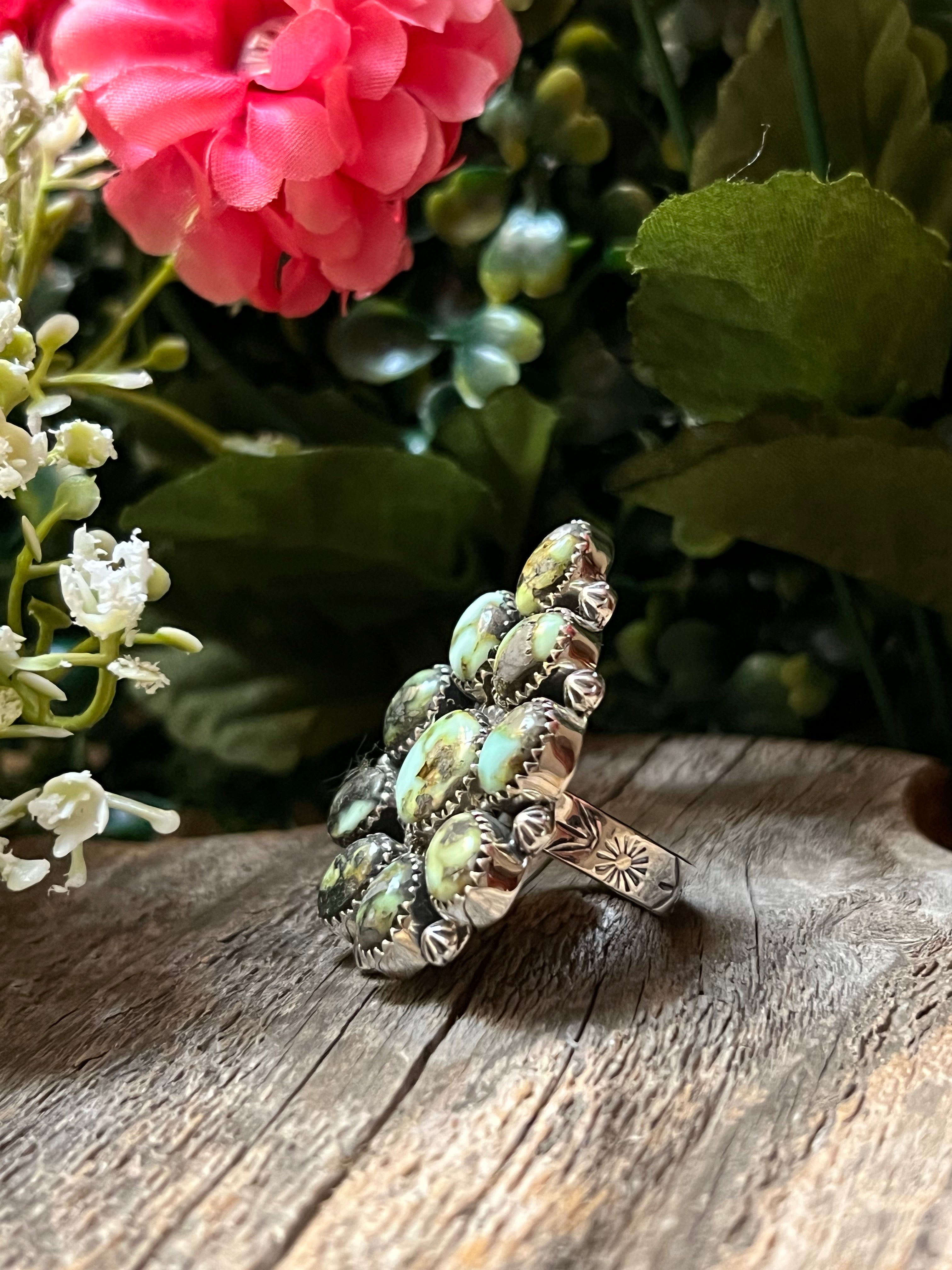 Handmade Palomino Turquoise Cluster Sterling Silver Adjustable Ring