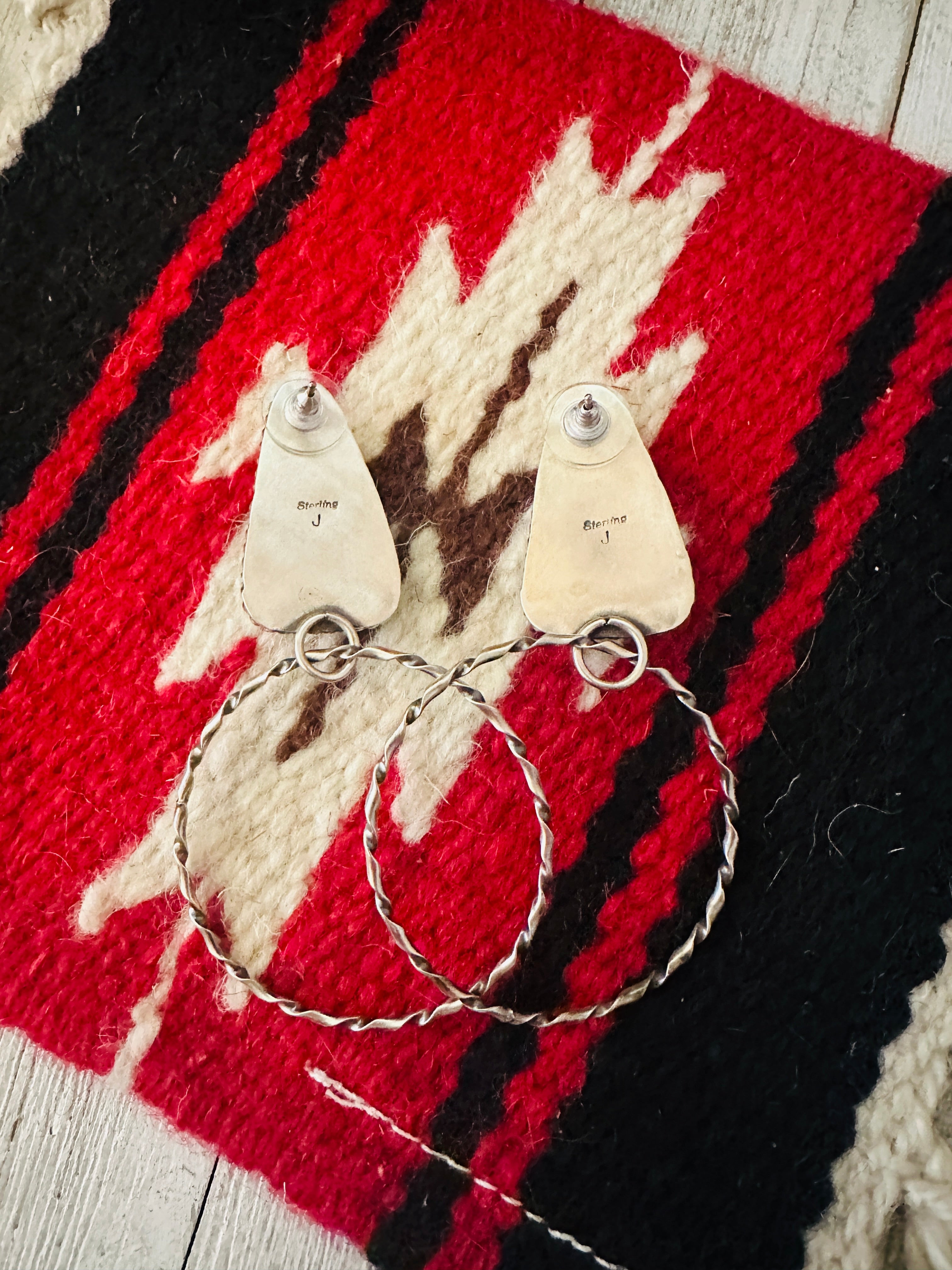 Navajo Bumblebee  Sterling Silver Hoop Earrings Signed