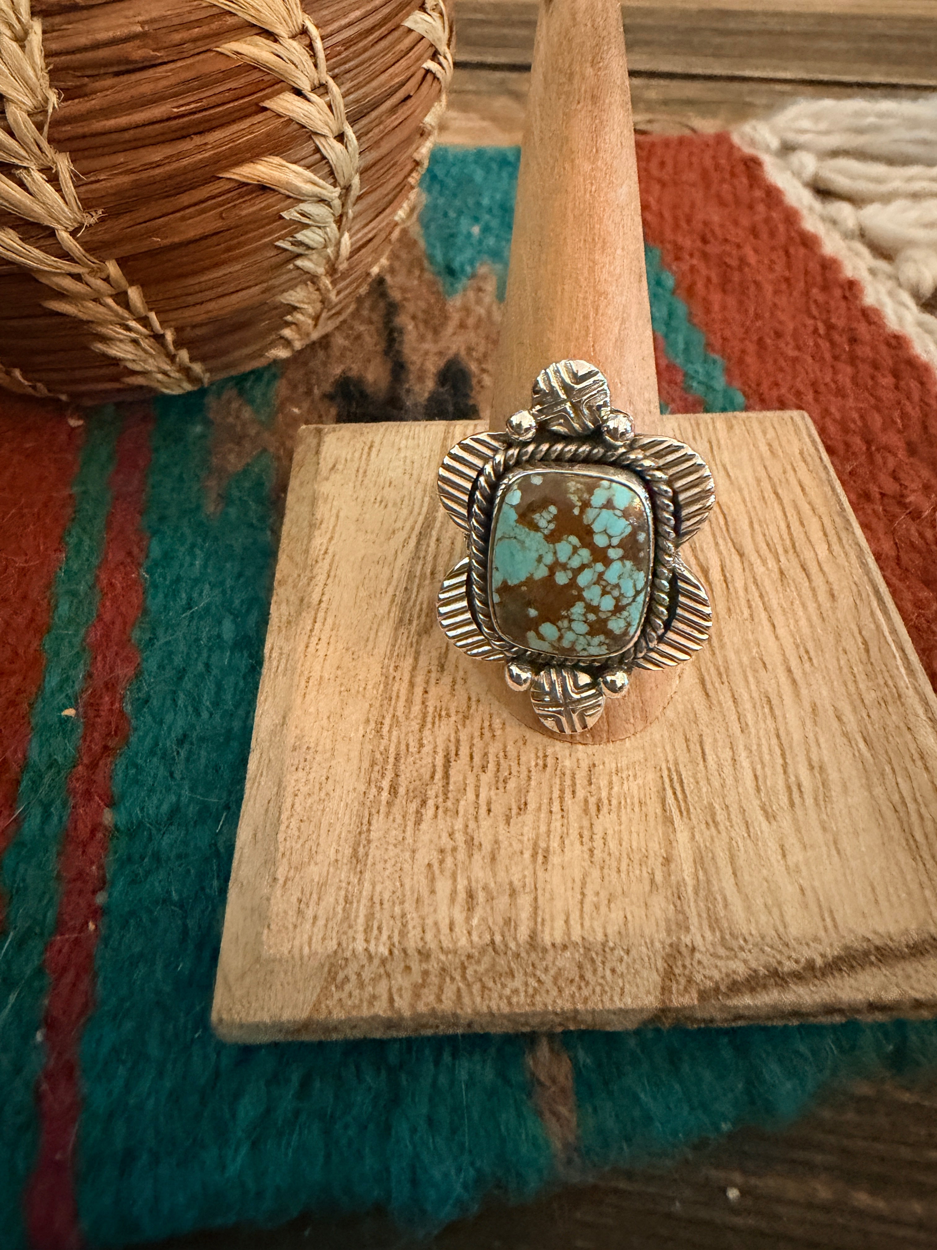 Handmade Sterling Silver Number 8 Turquoise Adjustable Ring Signed Nizhoni