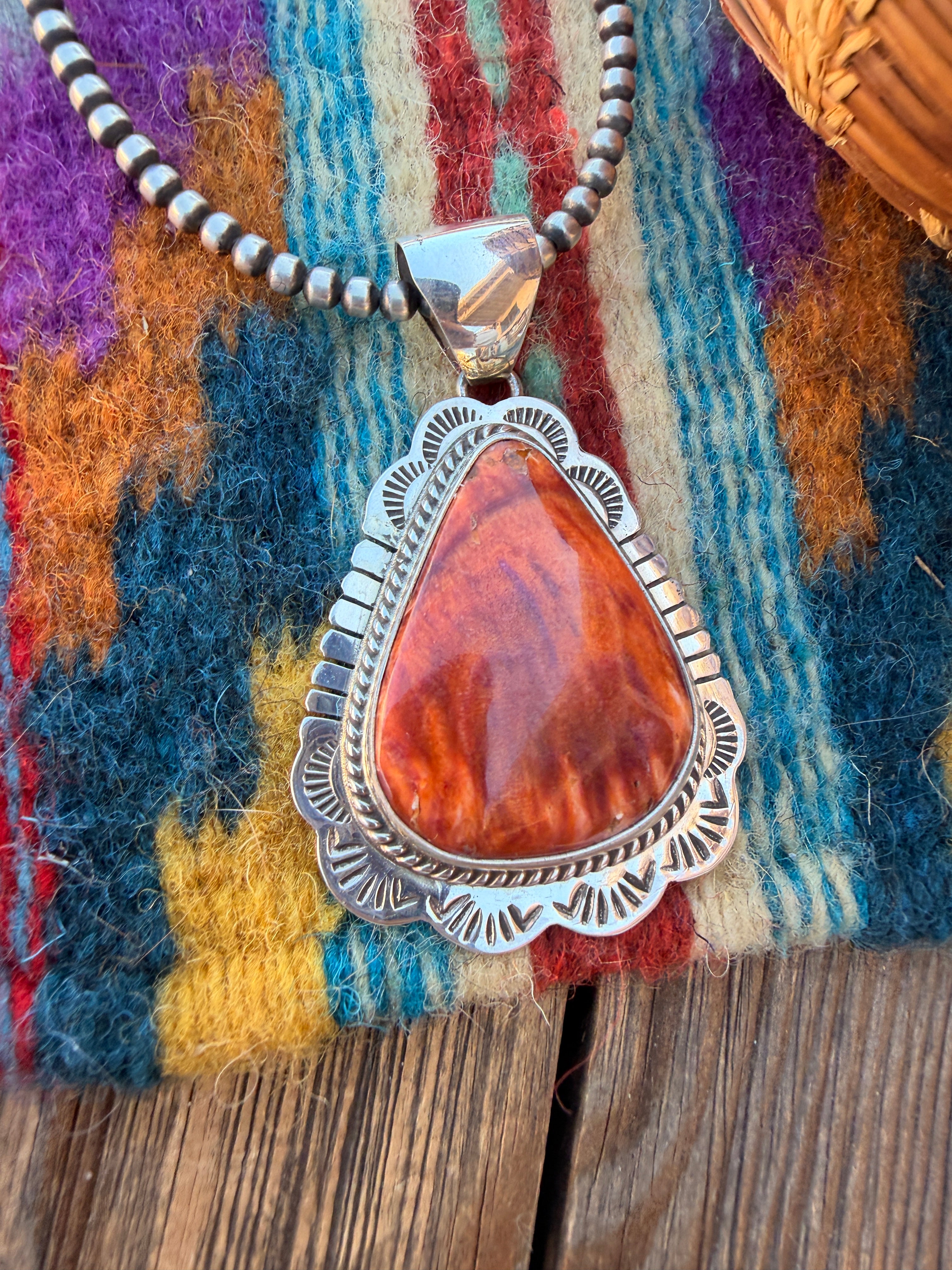 Handcrafted Sterling Silver & Orange Spiny Pendant by Patrick Skeets