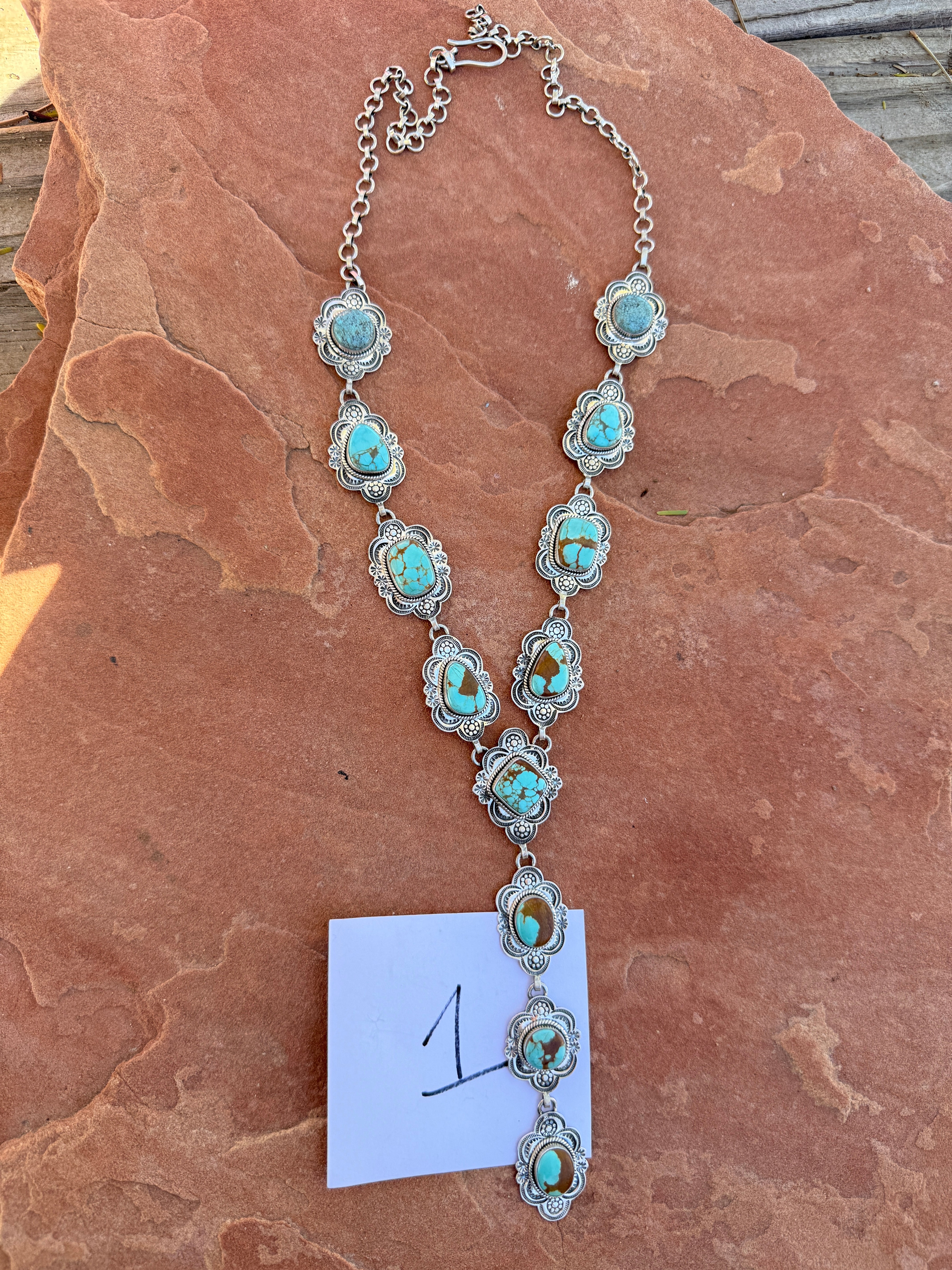 Handmade Number 8 Turquoise & Sterling Silver Lariat Necklace