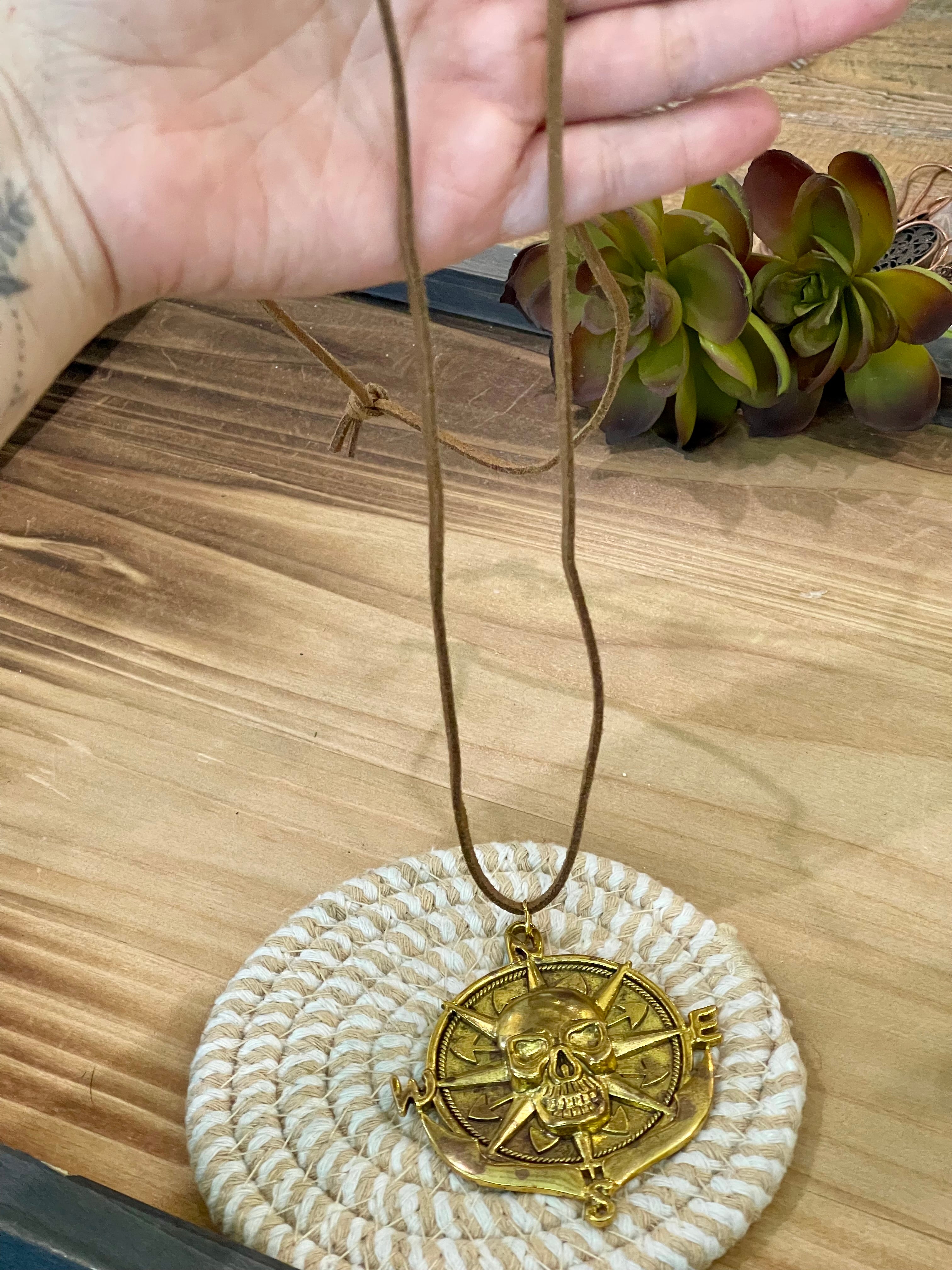 The Bijoux Vault Vintage Skull Compass Gold Plated Necklace