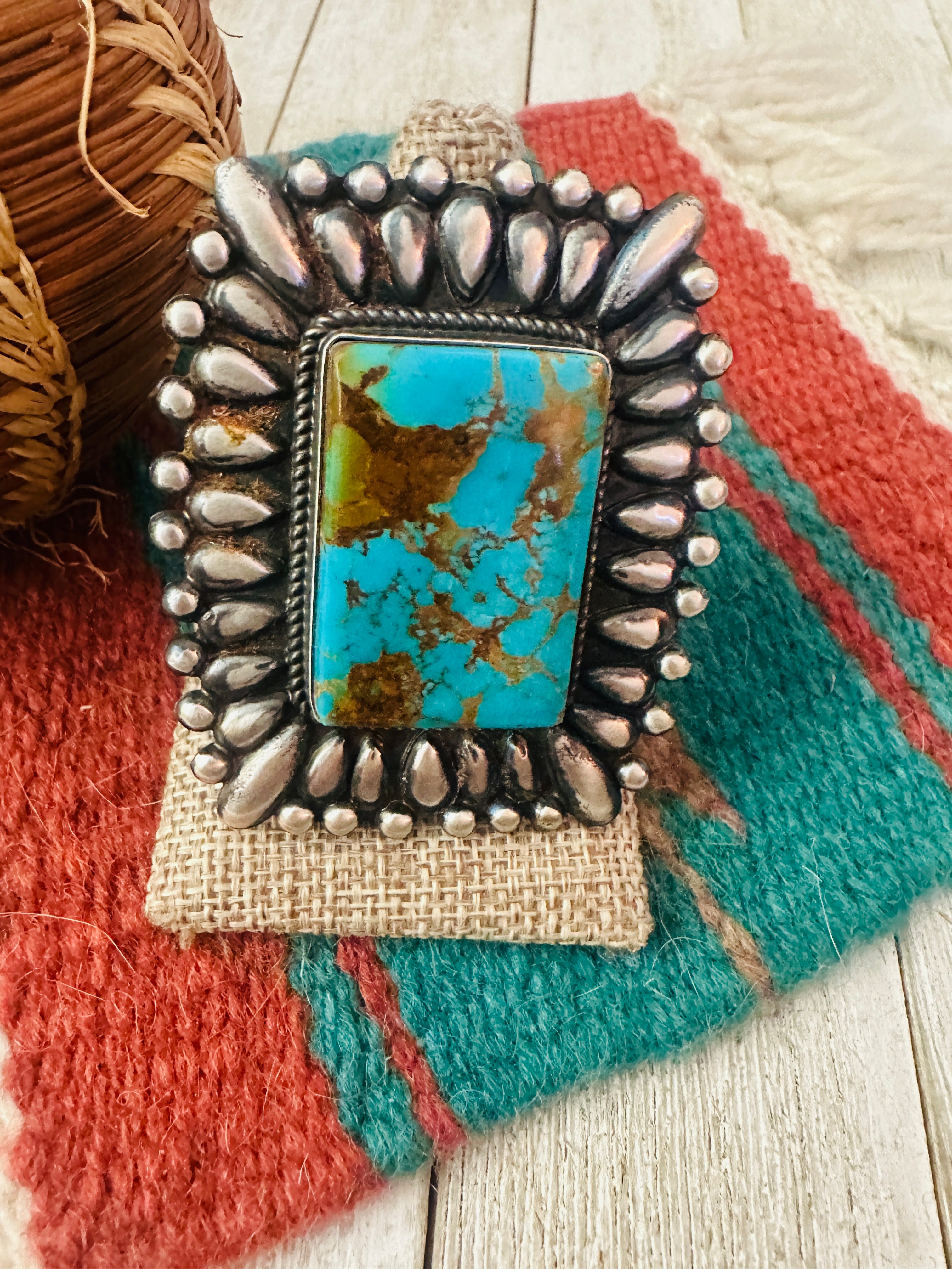 Handcrafted Turquoise & Sterling Silver Adjustable Ring by Marcus Chavez