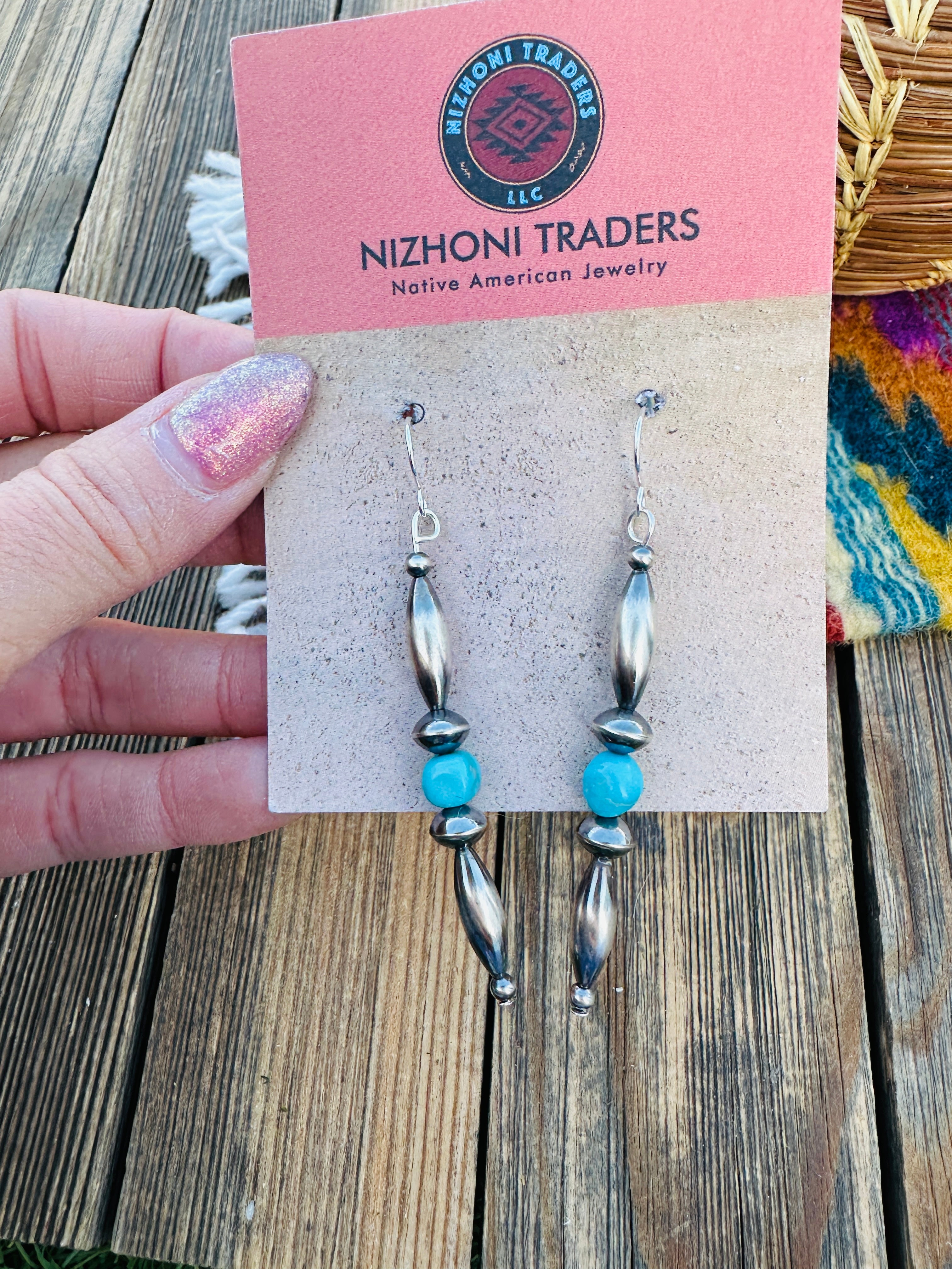Handcrafted Turquoise & Sterling Silver Beaded Dangle Earrings