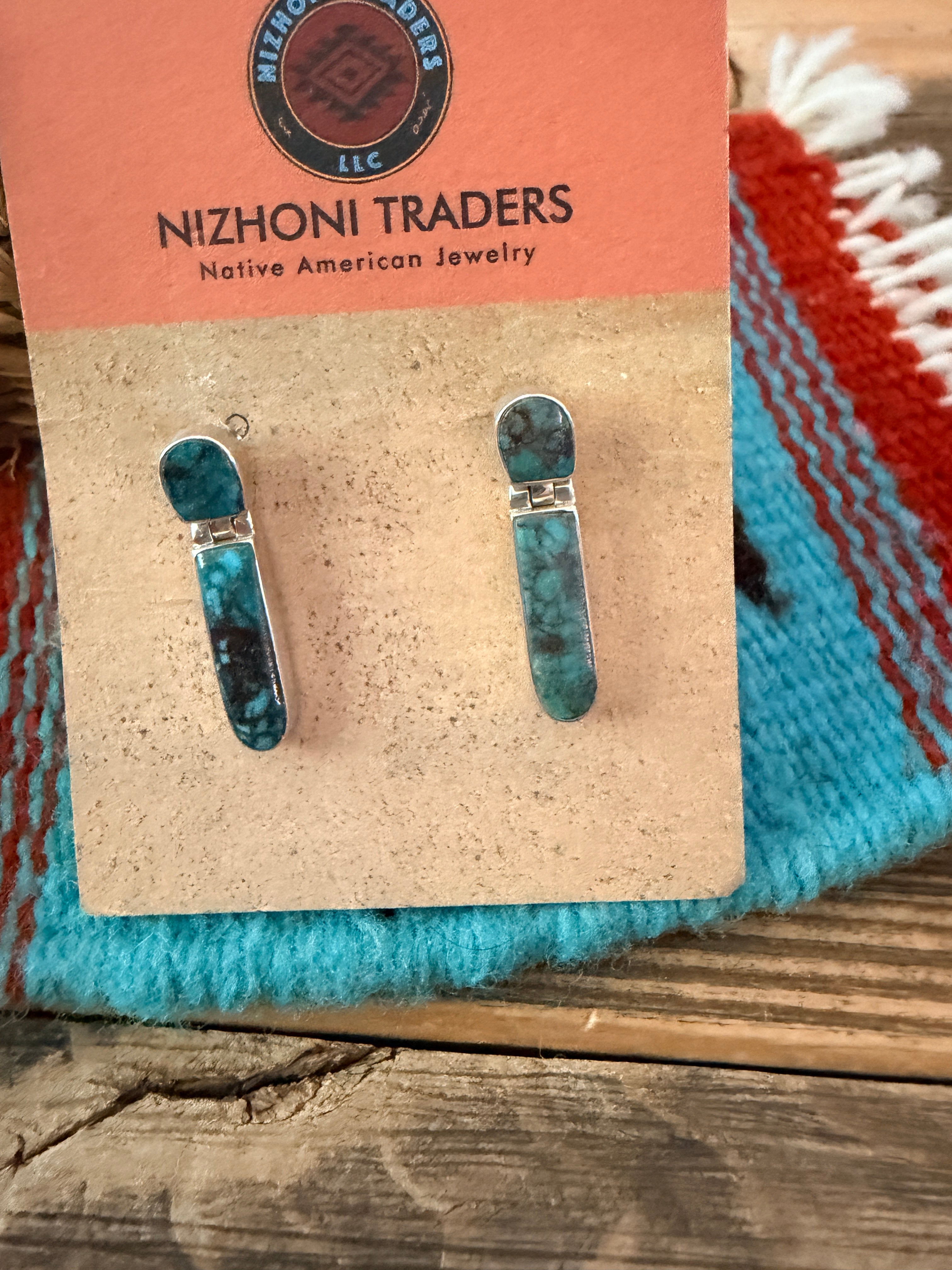 Old Pawn Handcrafted Sterling Silver & Turquoise Dangle Earrings